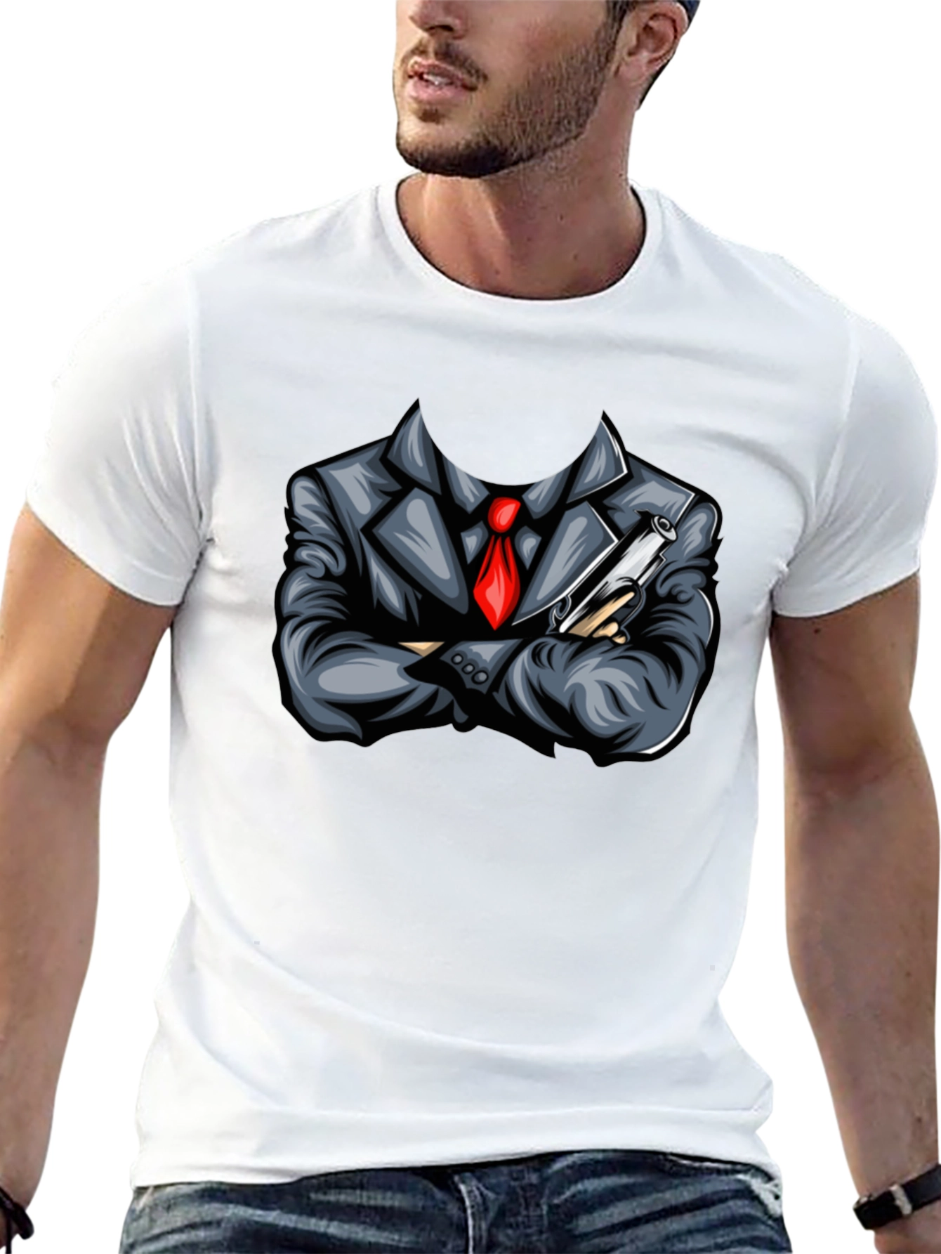 Suit & Gun Graphic Tee - Bold Black T-Shirt