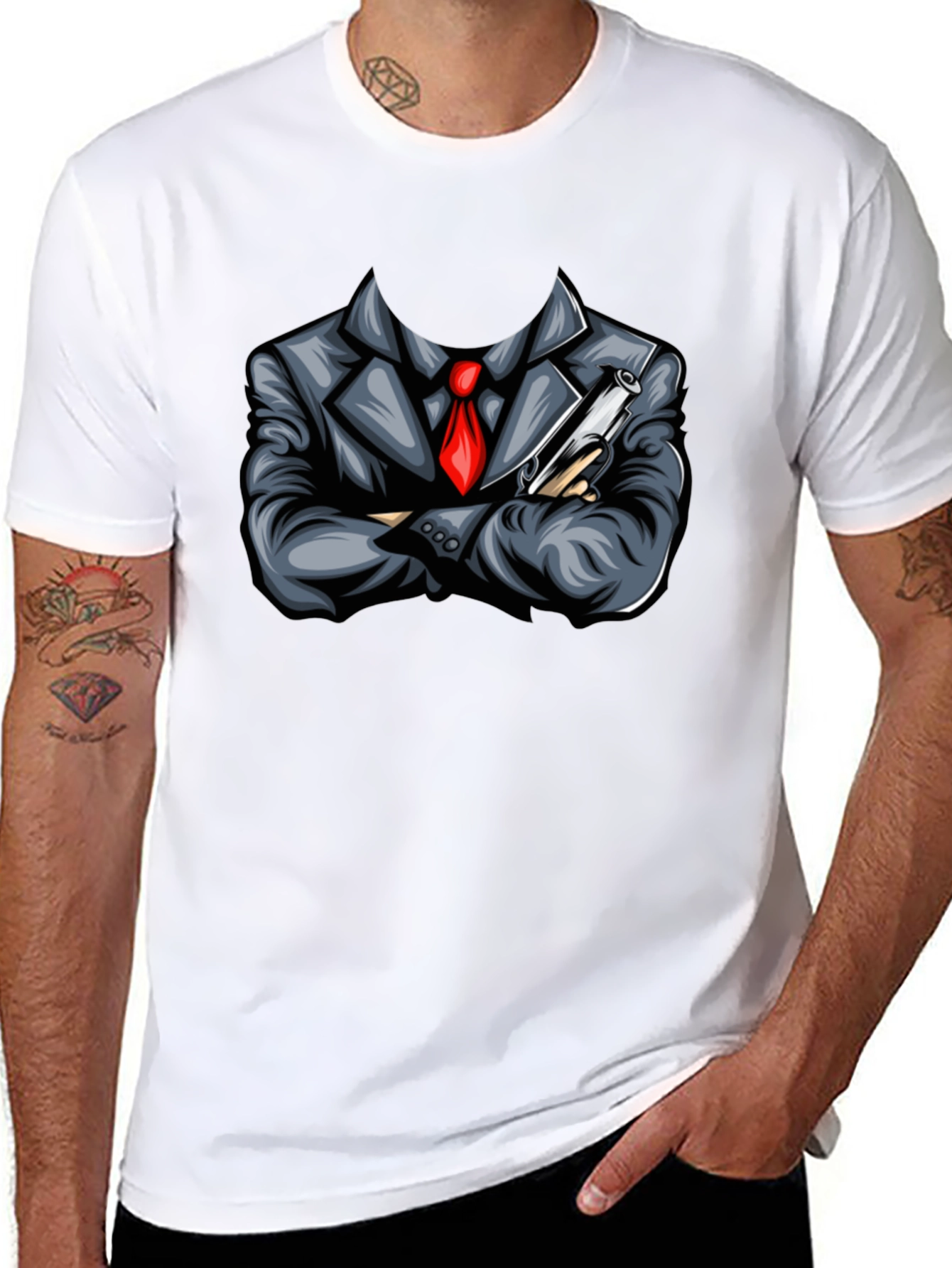 Suit & Gun Graphic Tee - Bold Black T-Shirt