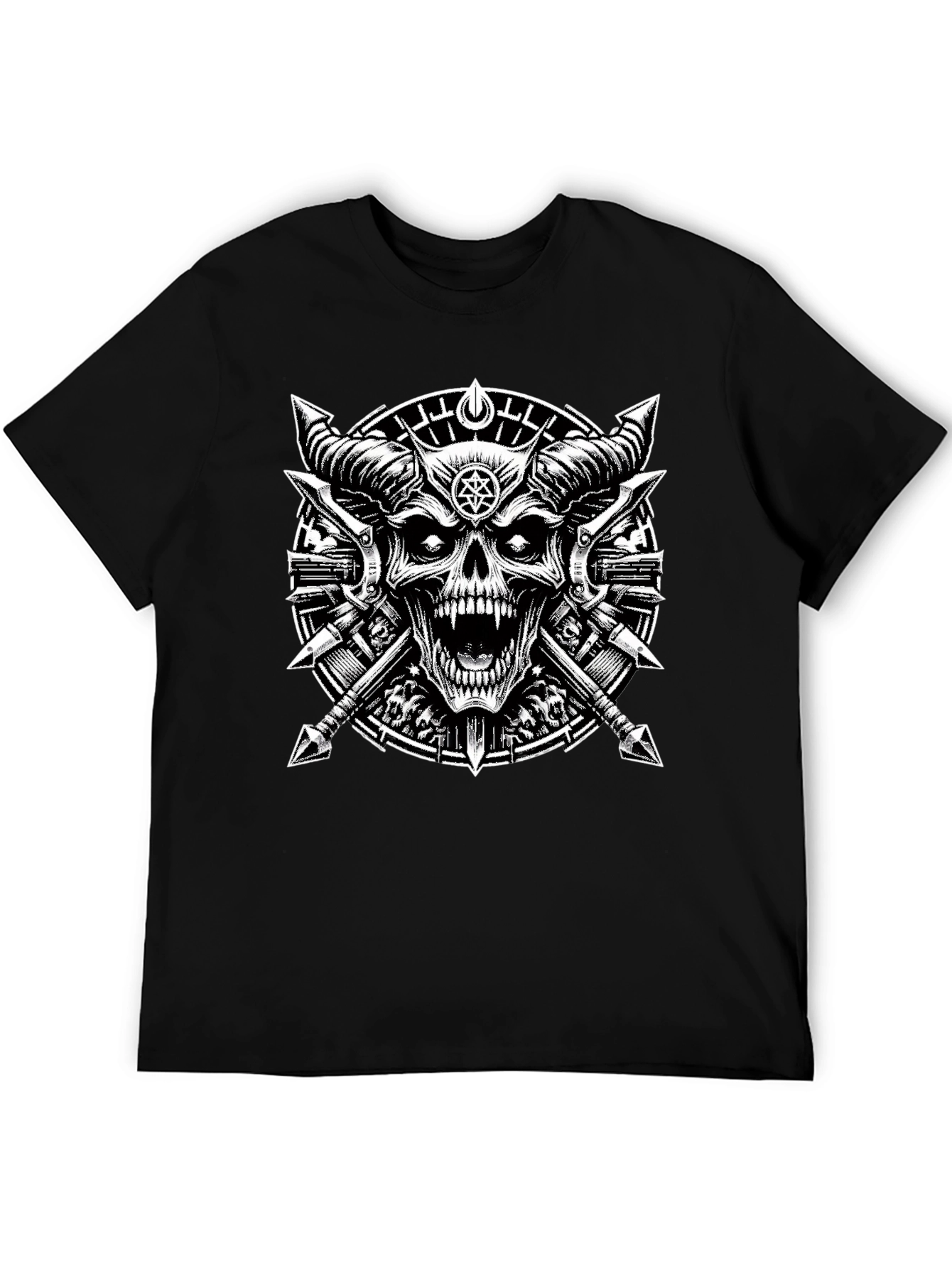 Black Graphic Tee - Skull & Cross Spears Design