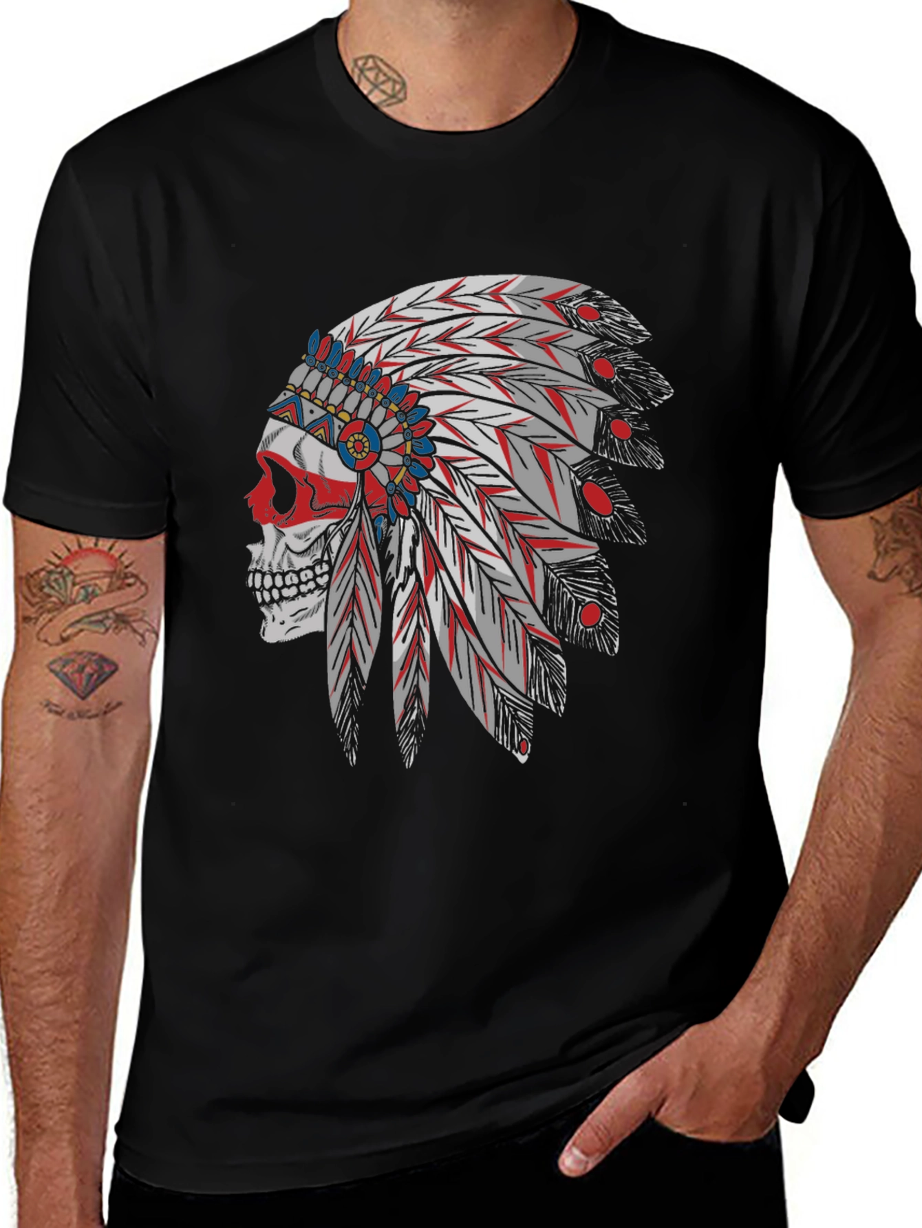 Skull Indian Headdress Graphic Tee