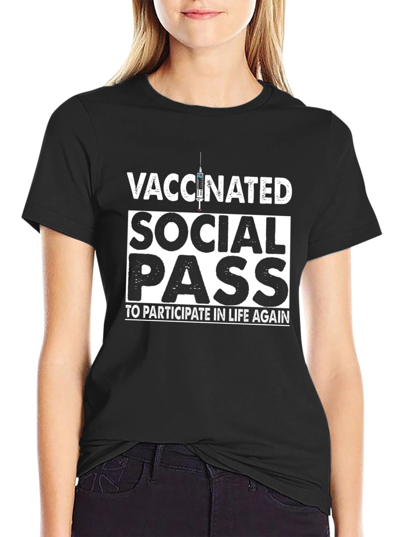 Vaccinated Social Pass Black T-Shirt