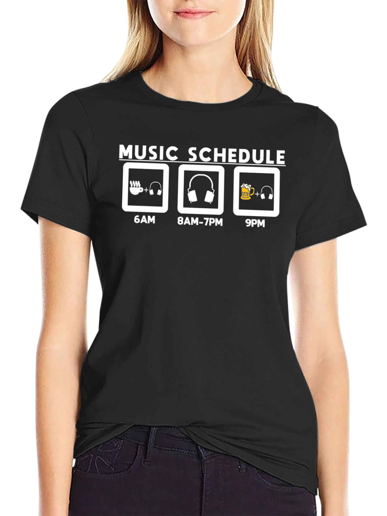 Music Schedule Graphic T-Shirt - Black Casual Tee