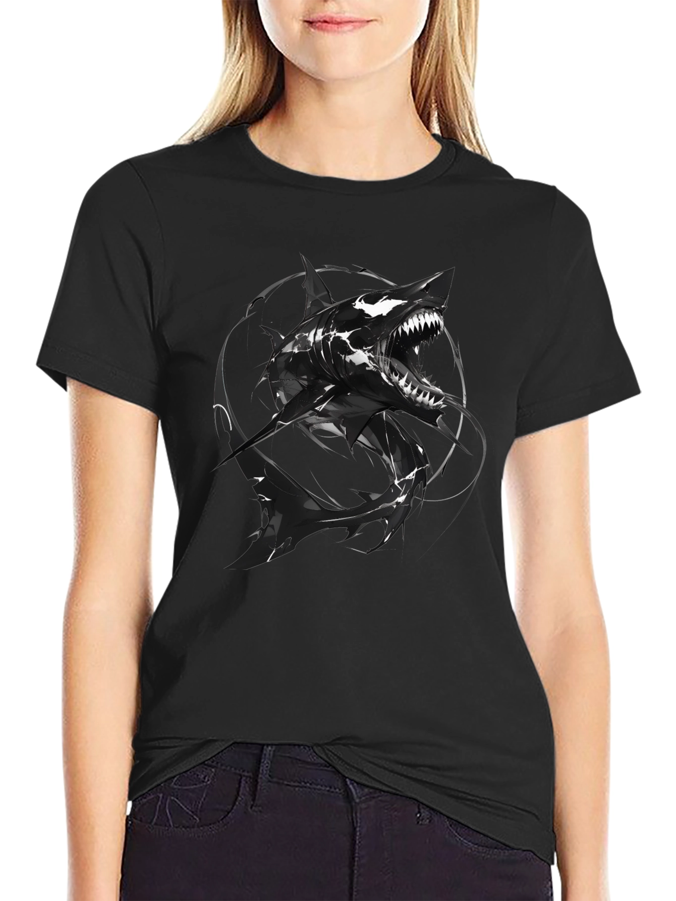Mens Black Shark Graphic Tee