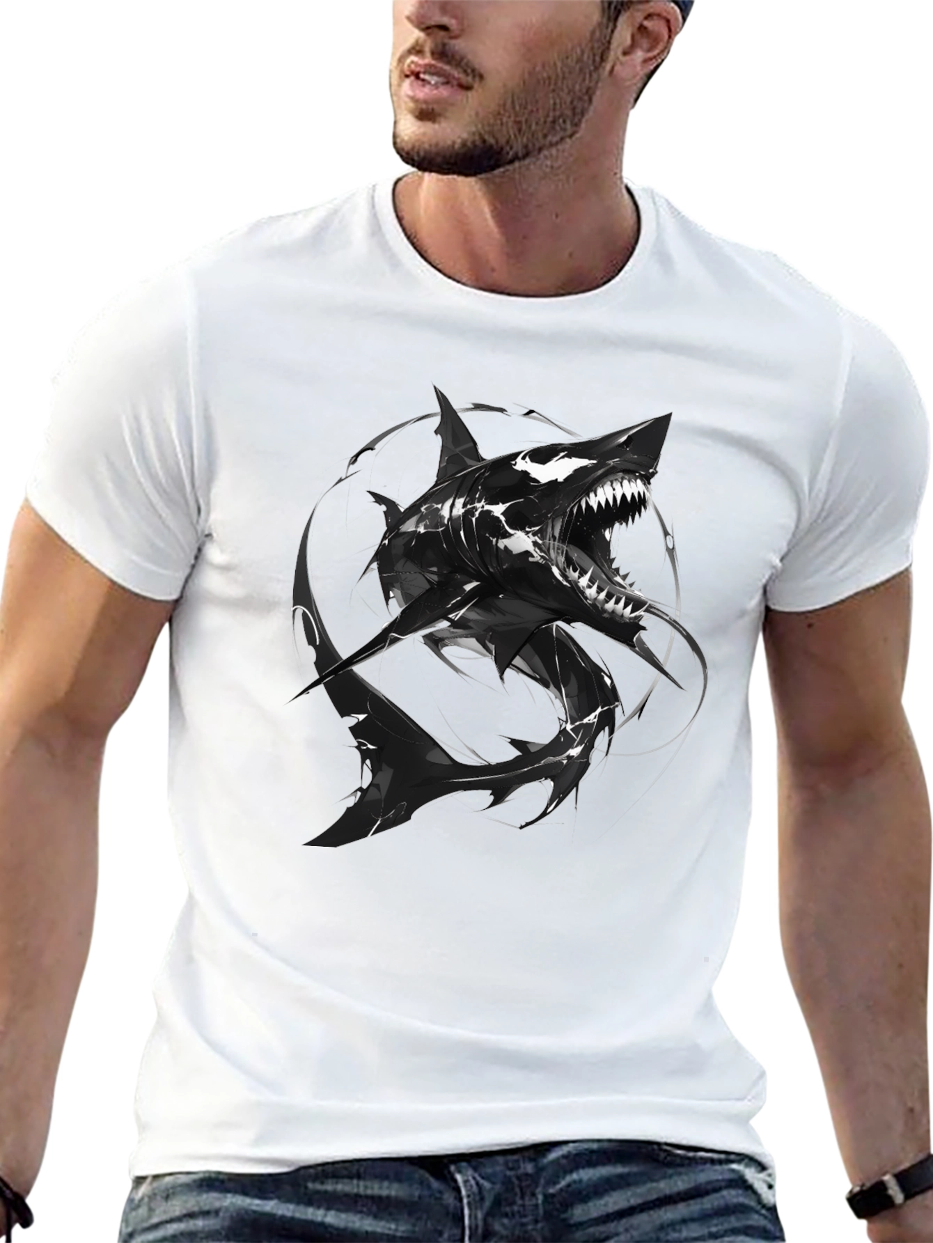 Mens Black Shark Graphic Tee
