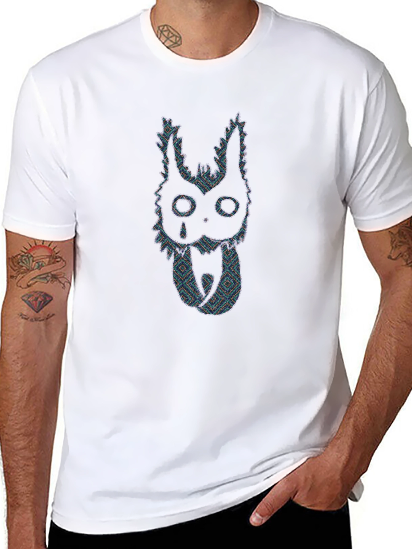 Abstract Crying Creature Graphic Tee - Black
