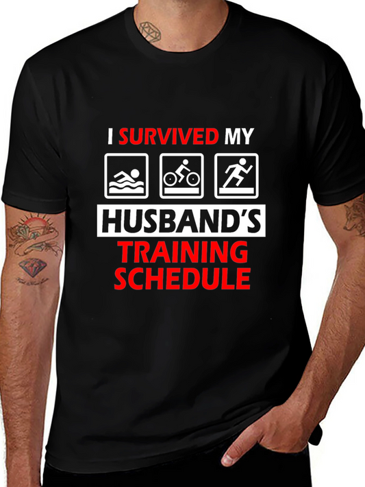 Humorous I Survived Husbands Triathlon Training T-Shirt