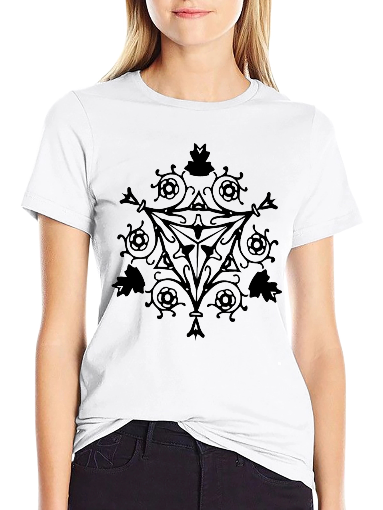 Black Geometric Print Crew Neck T-Shirt