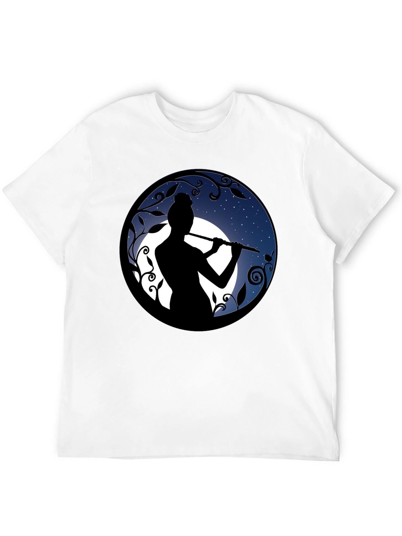 Flute Player Silhouette Graphic Black T-Shirt
