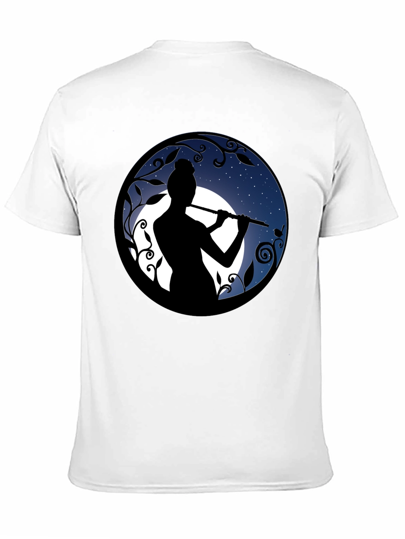 Flute Player Silhouette Graphic Black T-Shirt