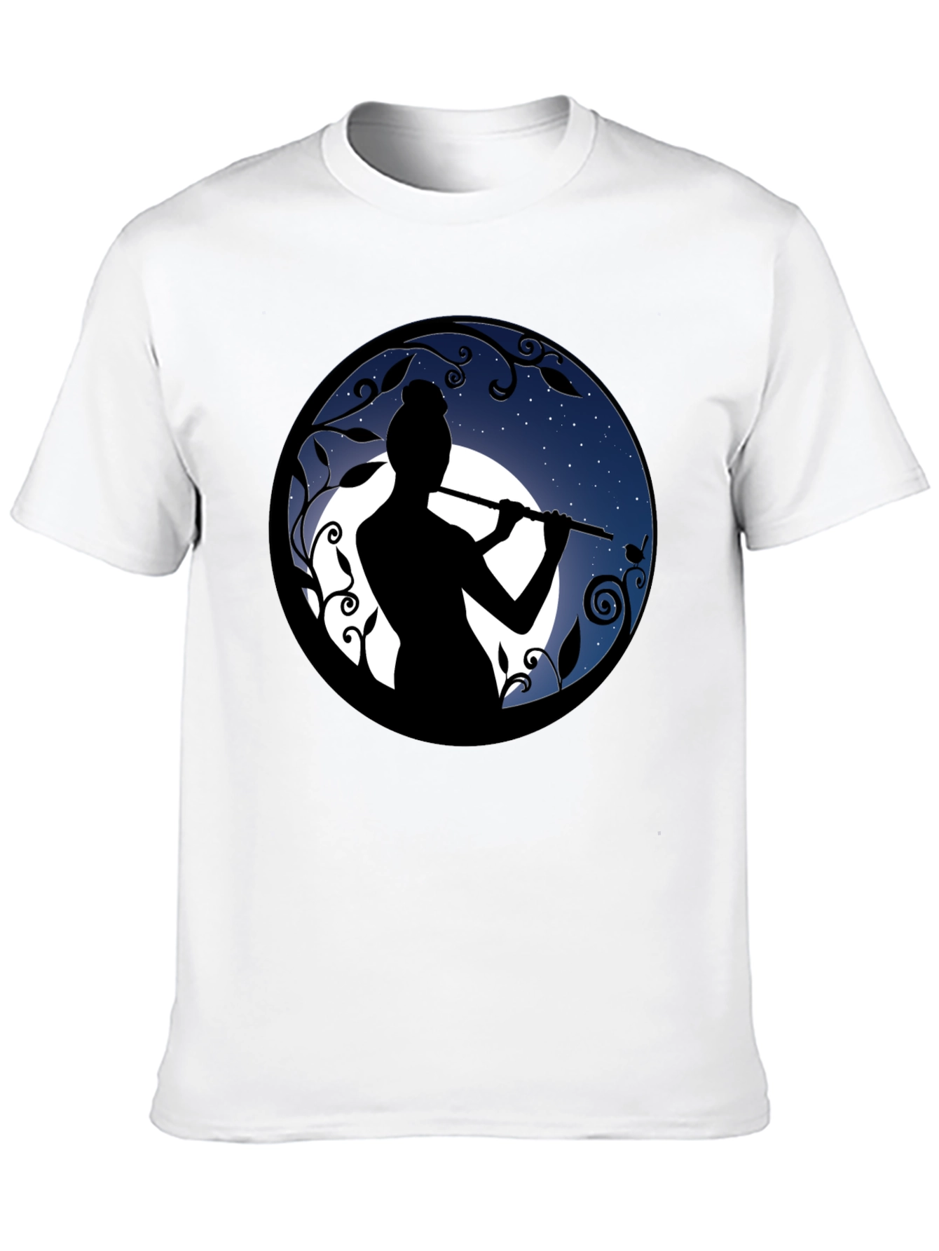 Flute Player Silhouette Graphic Black T-Shirt