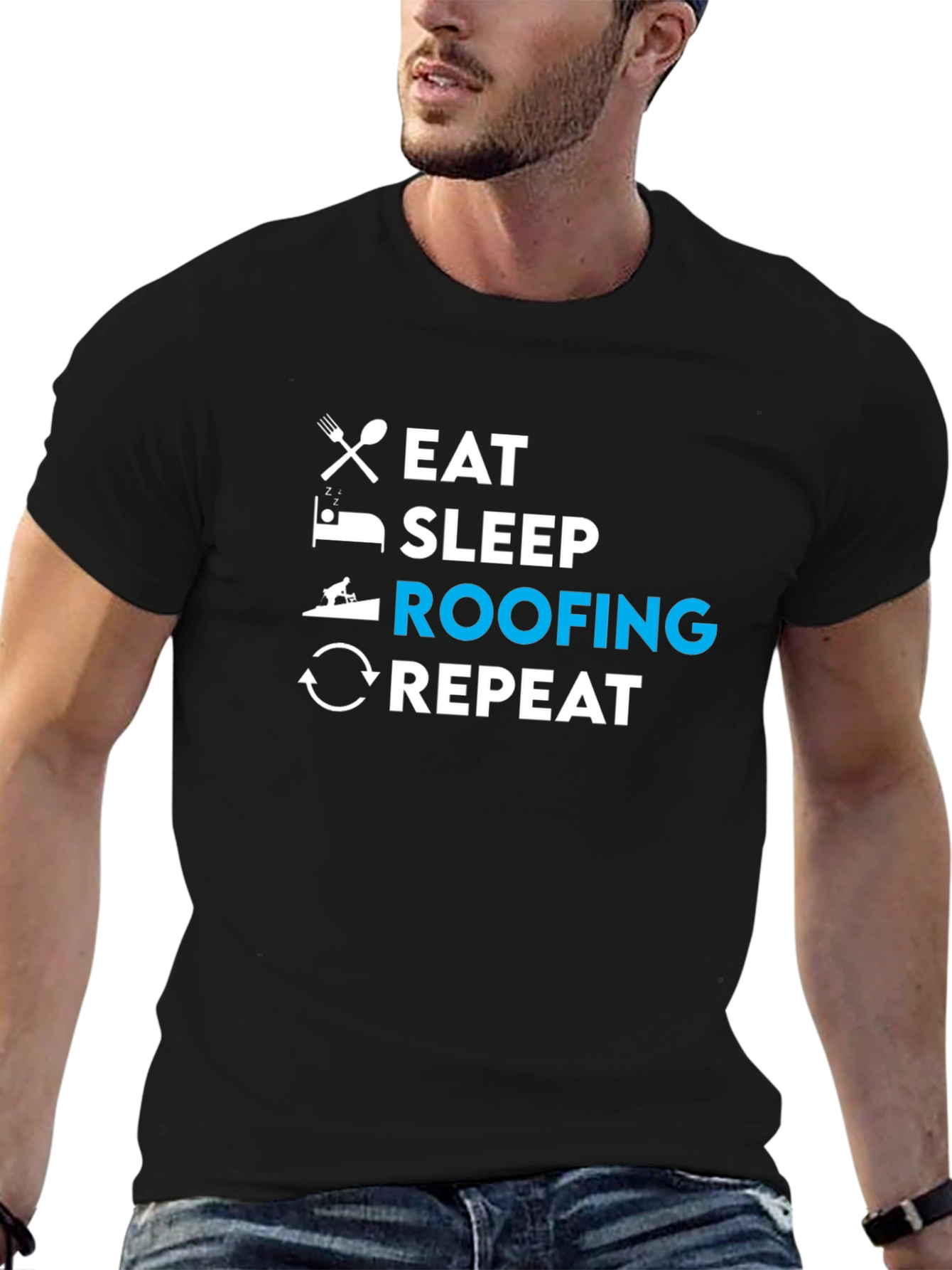 Eat Sleep Roofing Repeat T-Shirt - Black