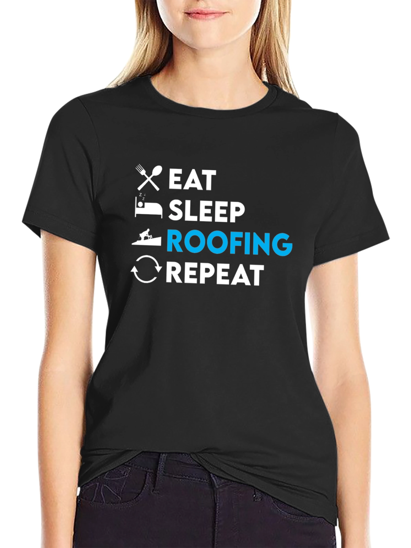 Eat Sleep Roofing Repeat T-Shirt - Black