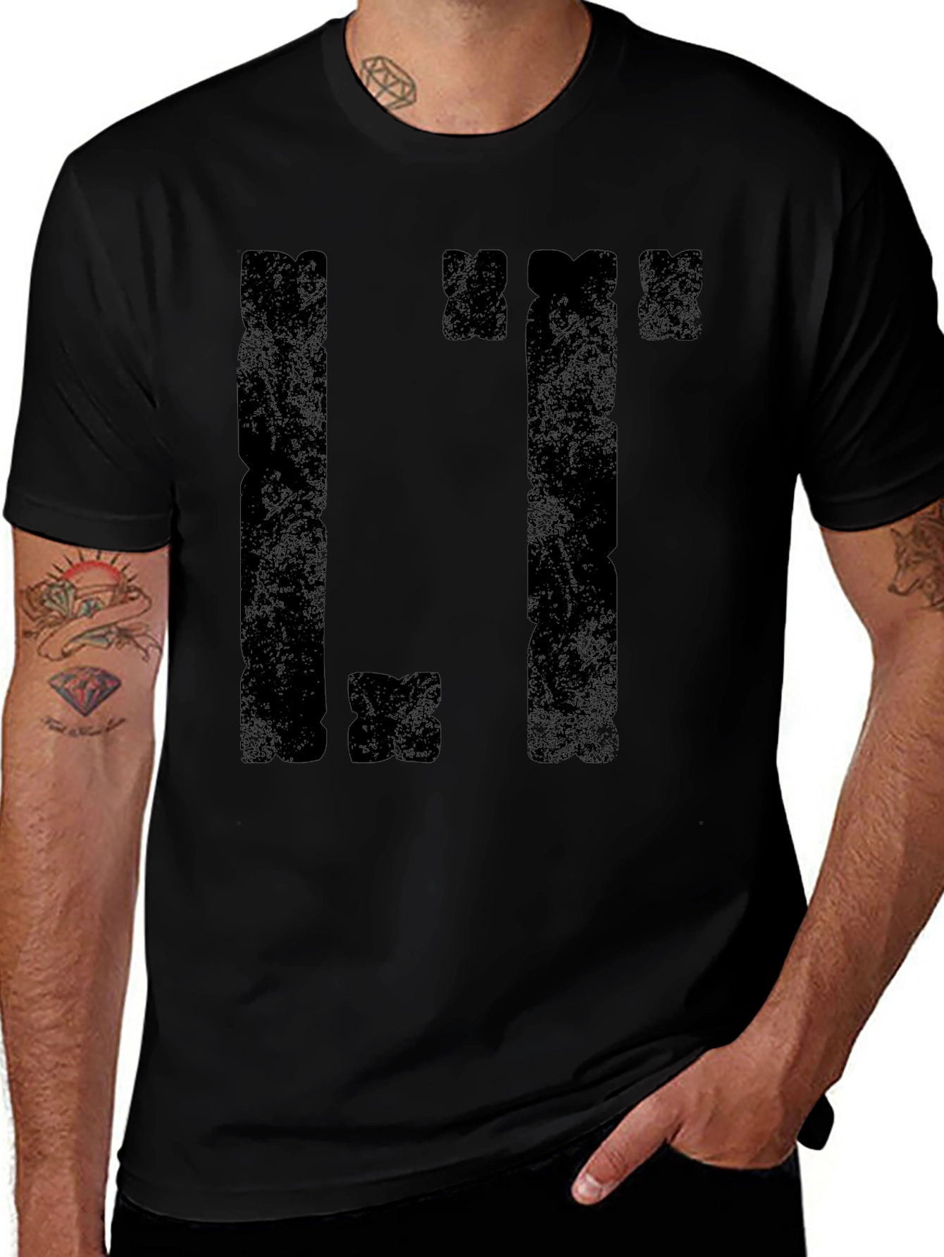 Distressed Tetris Style Black T-Shirt