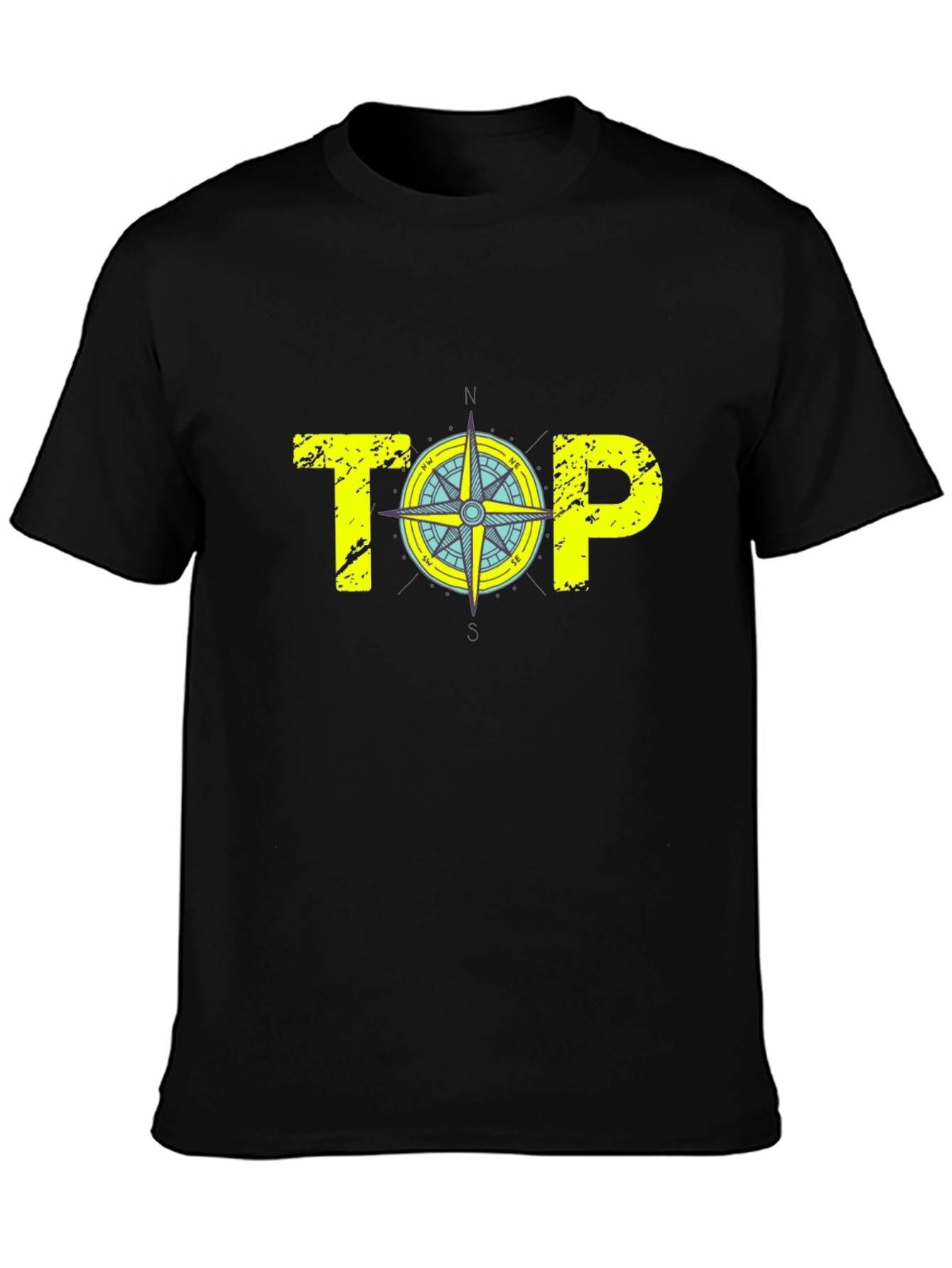 Mens Black Graphic T-Shirt - Compass Top Design