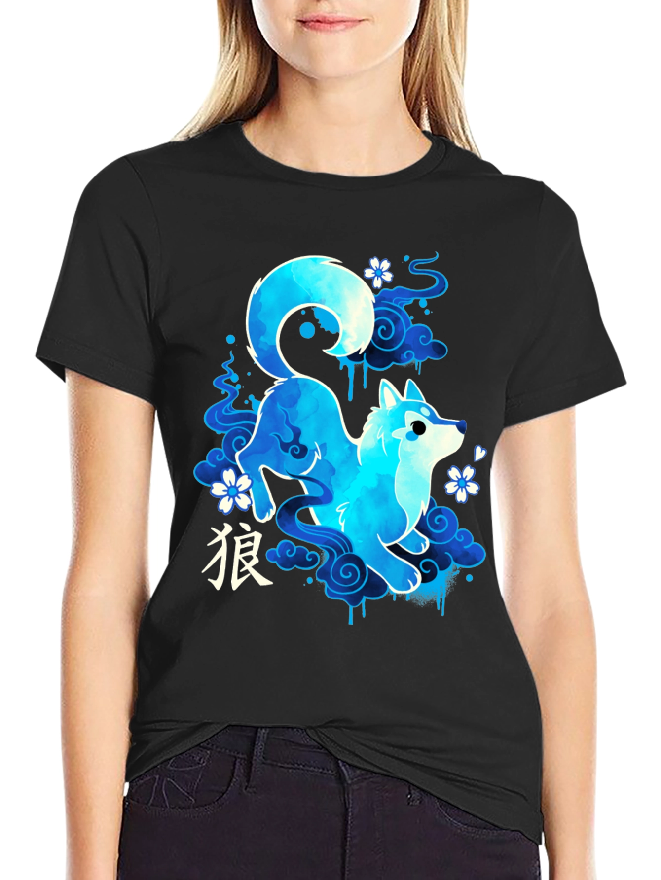 Blue Anime Wolf Graphic Tee - Stylish and Unique