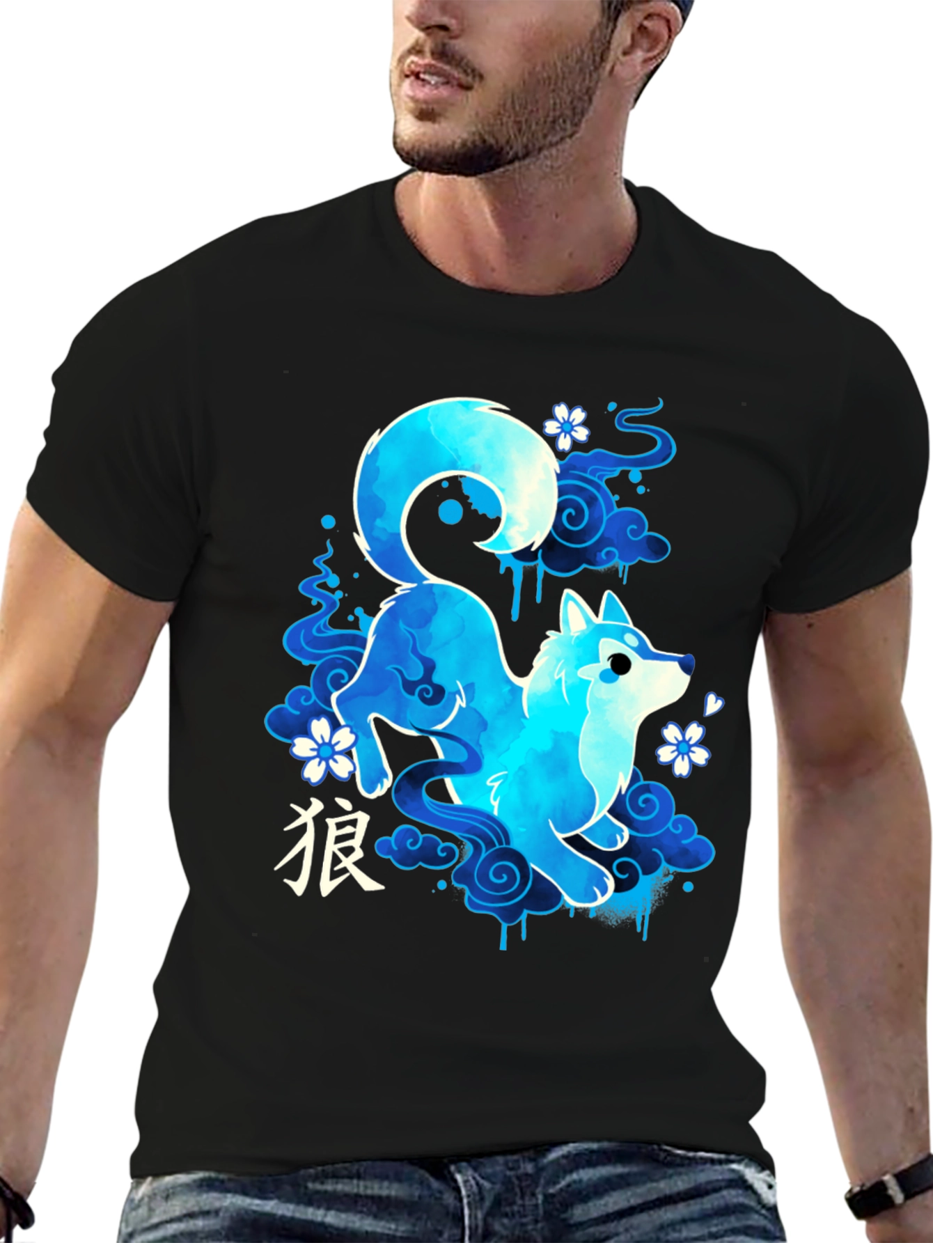 Blue Anime Wolf Graphic Tee - Stylish and Unique
