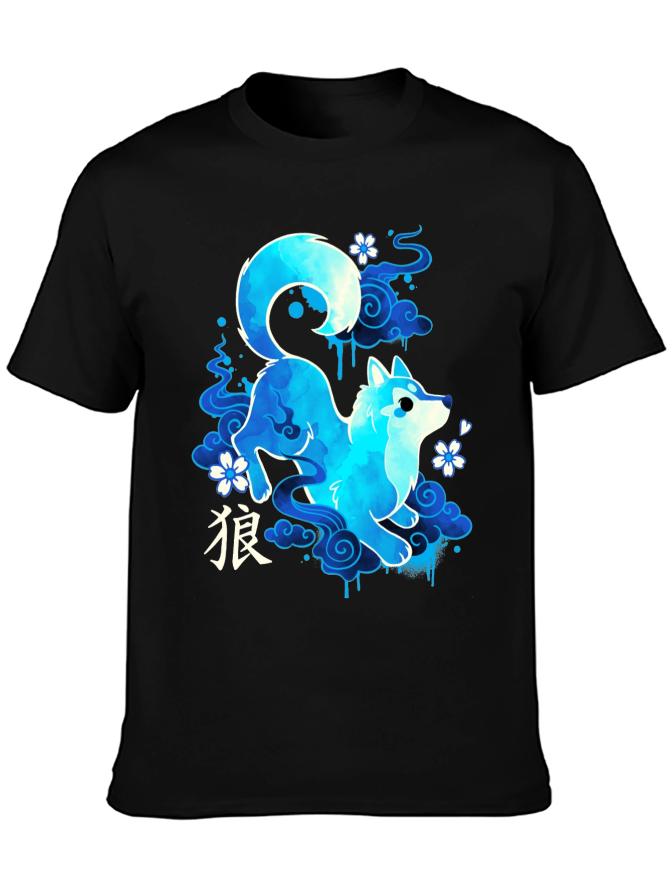 Blue Anime Wolf Graphic Tee - Stylish and Unique