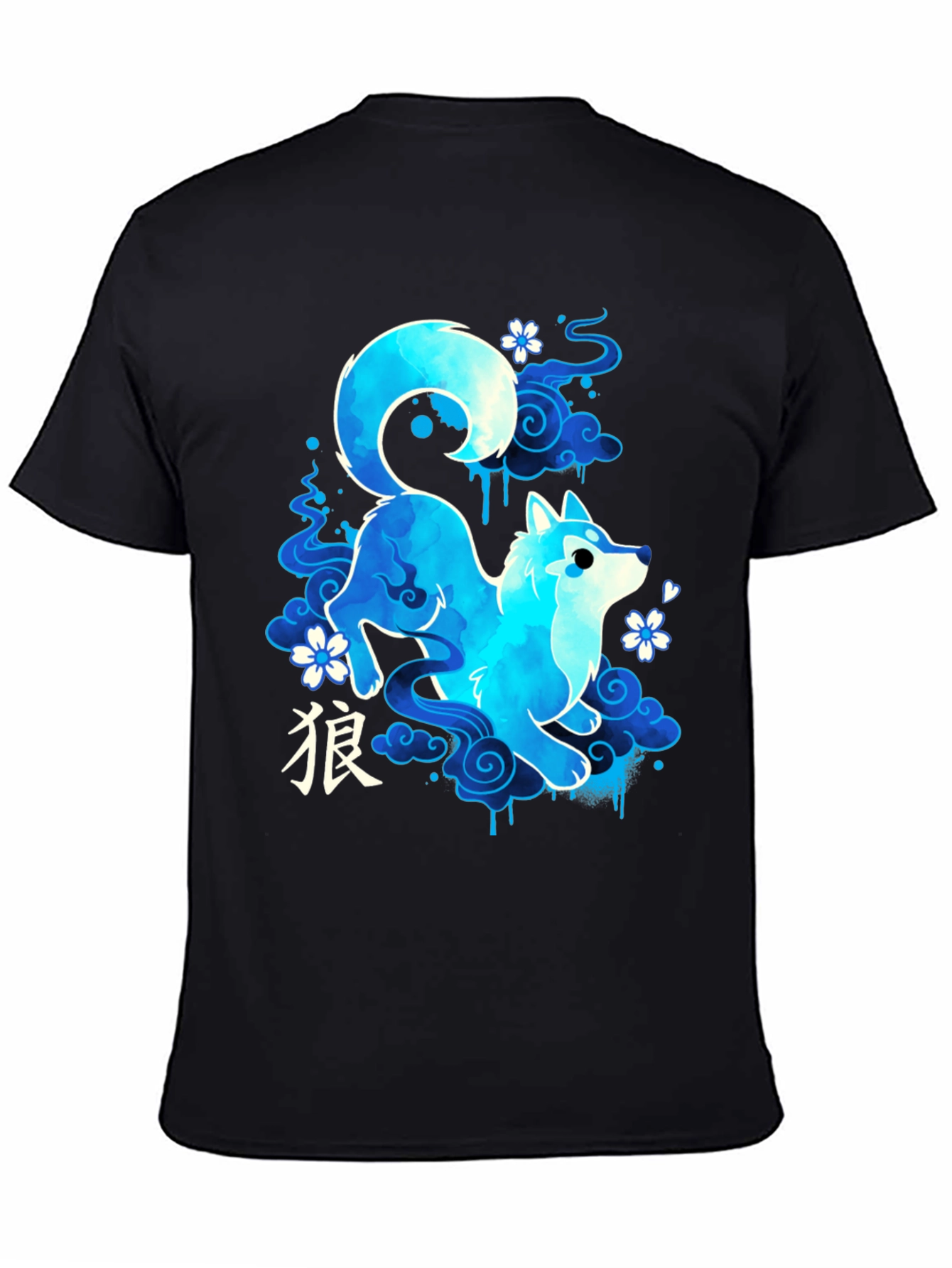 Blue Anime Wolf Graphic Tee - Stylish and Unique