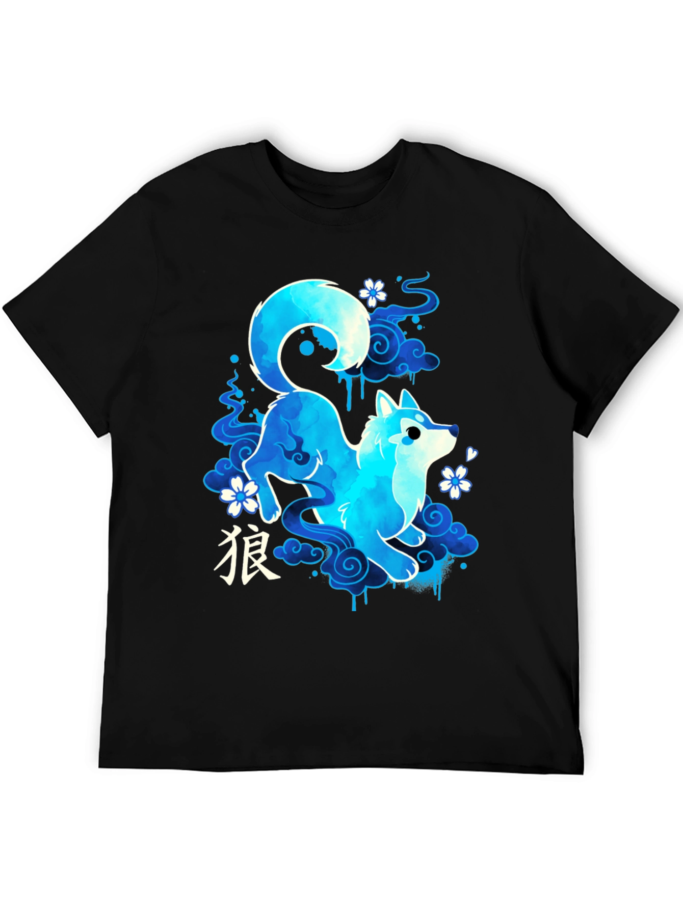 Blue Anime Wolf Graphic Tee - Stylish and Unique