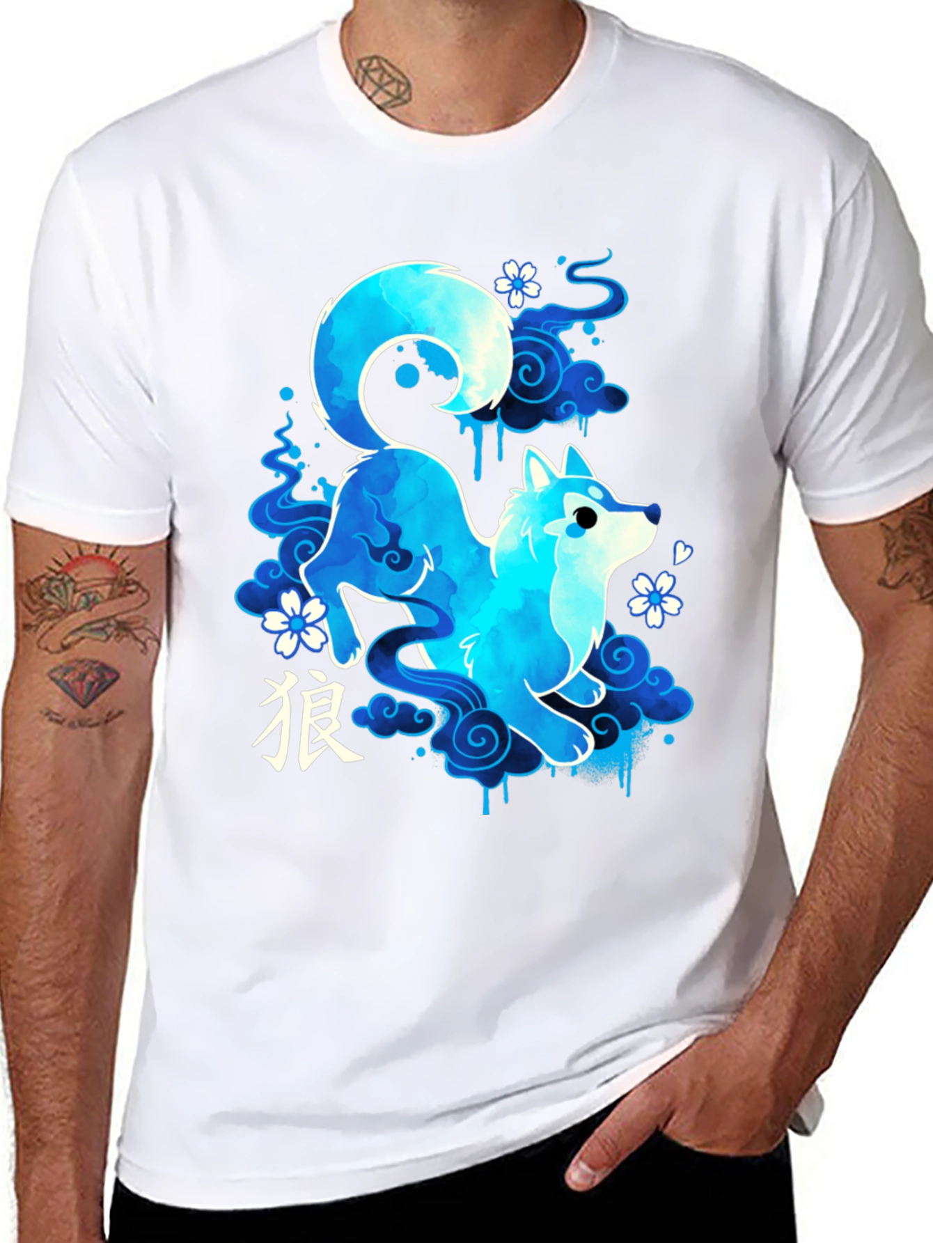 Blue Anime Wolf Graphic Tee - Stylish and Unique