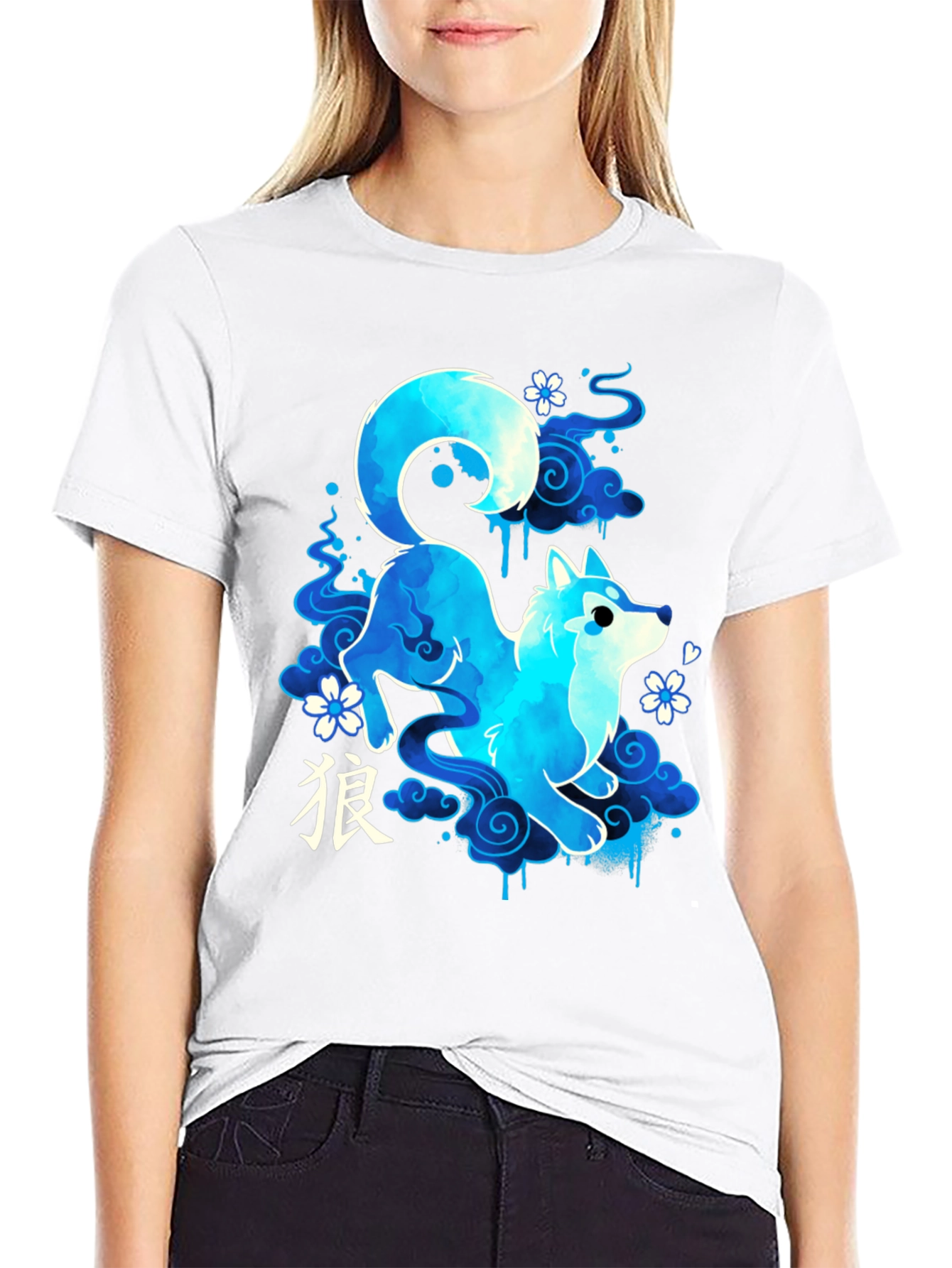 Blue Anime Wolf Graphic Tee - Stylish and Unique