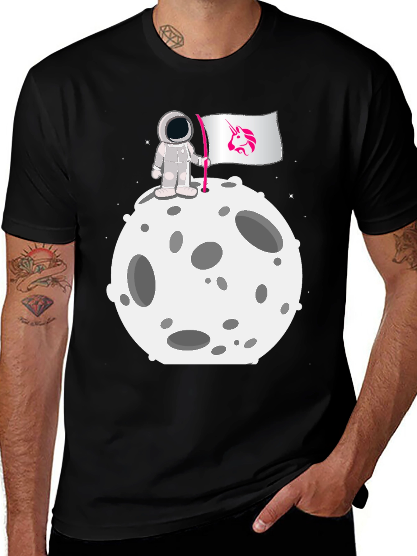 Astronaut Moon Unicorn Flag Graphic Tee