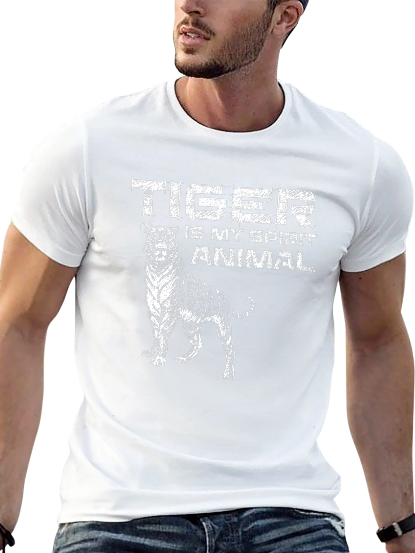 Tiger Spirit Animal Graphic Tee - Black Cotton T-Shirt