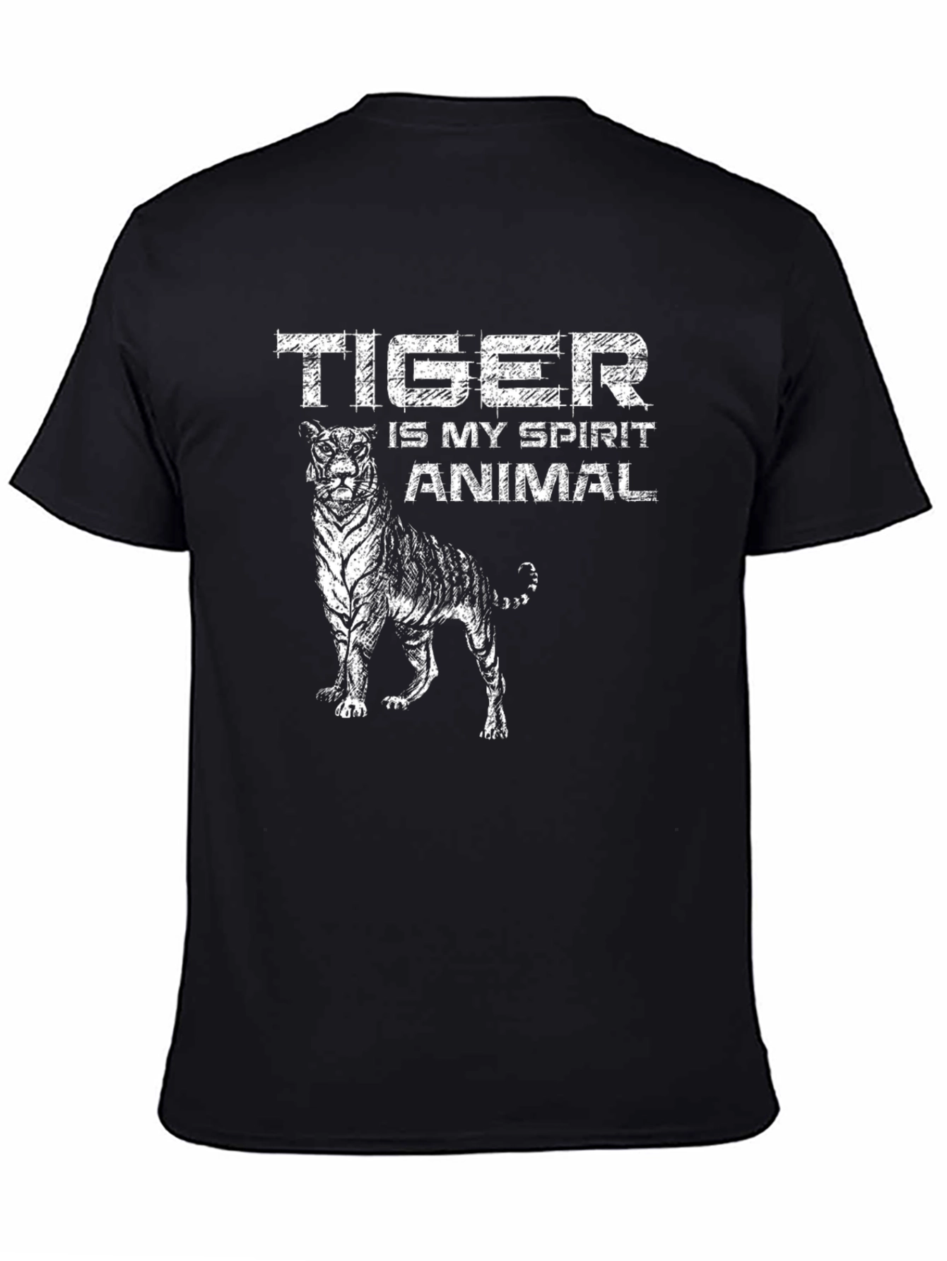 Tiger Spirit Animal Graphic Tee - Black Cotton T-Shirt