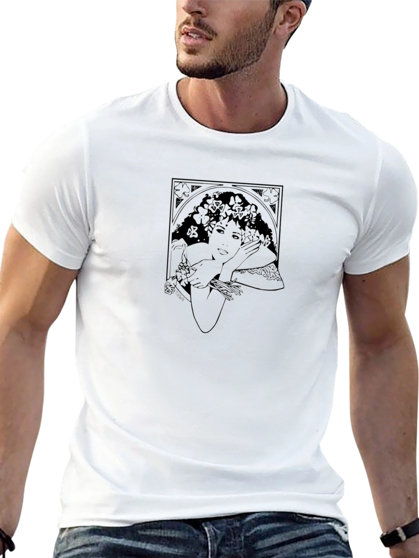 Art Nouveau Woman Graphic T-Shirt - Black