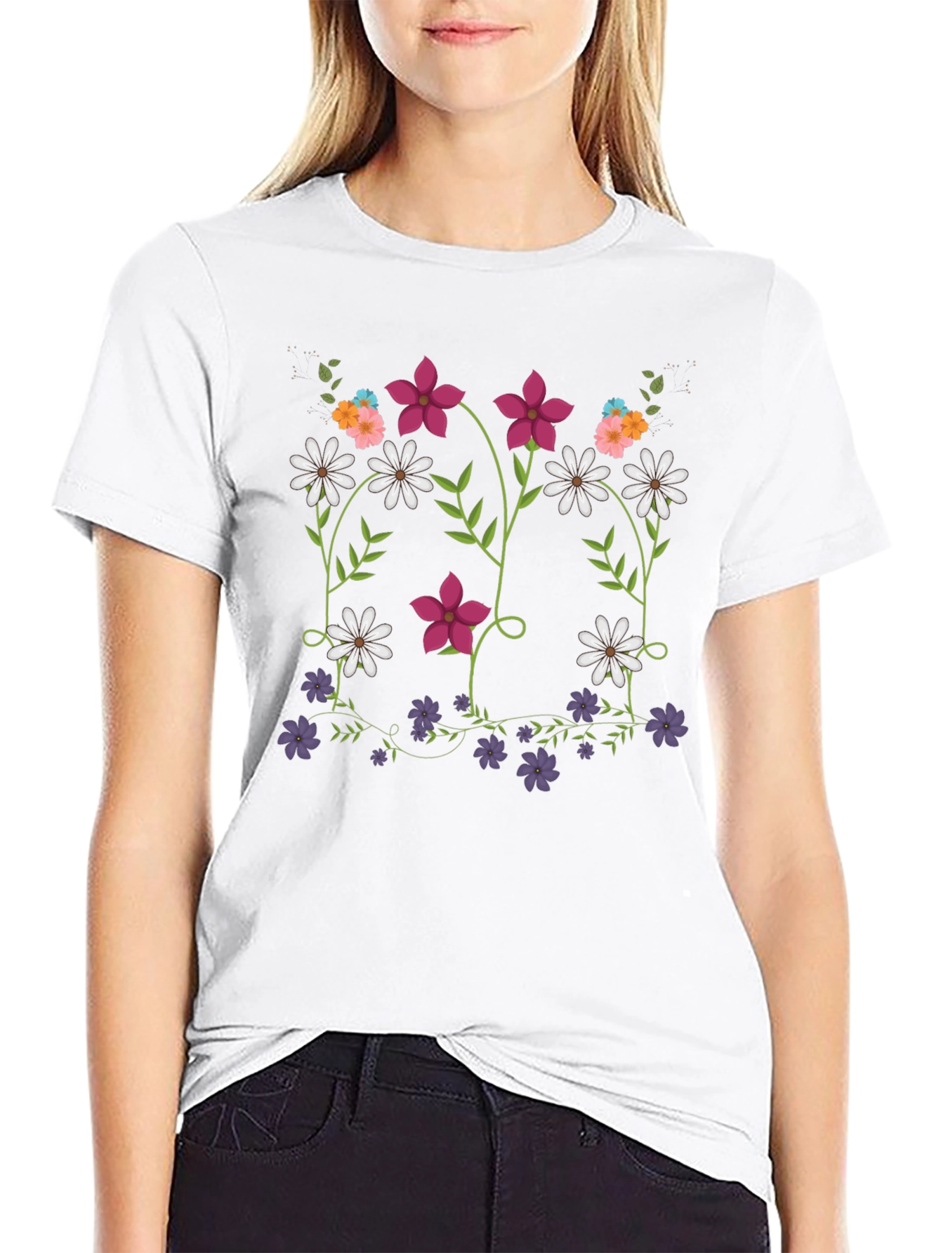 Floral Print Mens Black T-Shirt