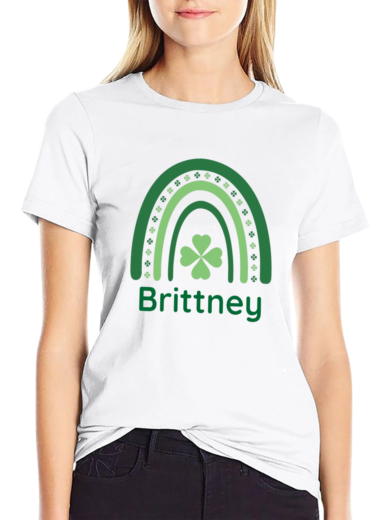 Brittney St. Patricks Day Clover Rainbow T-Shirt