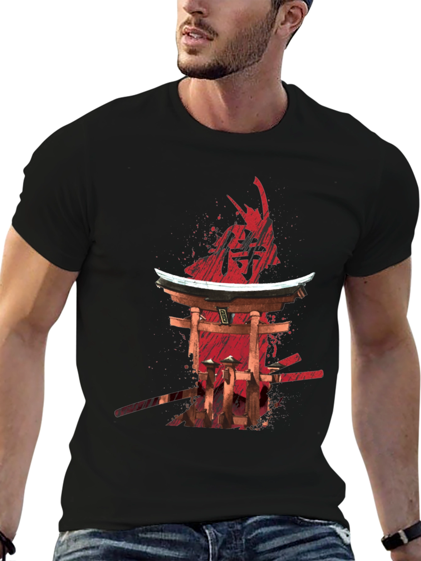 Samurai Graphic Print Black T-Shirt