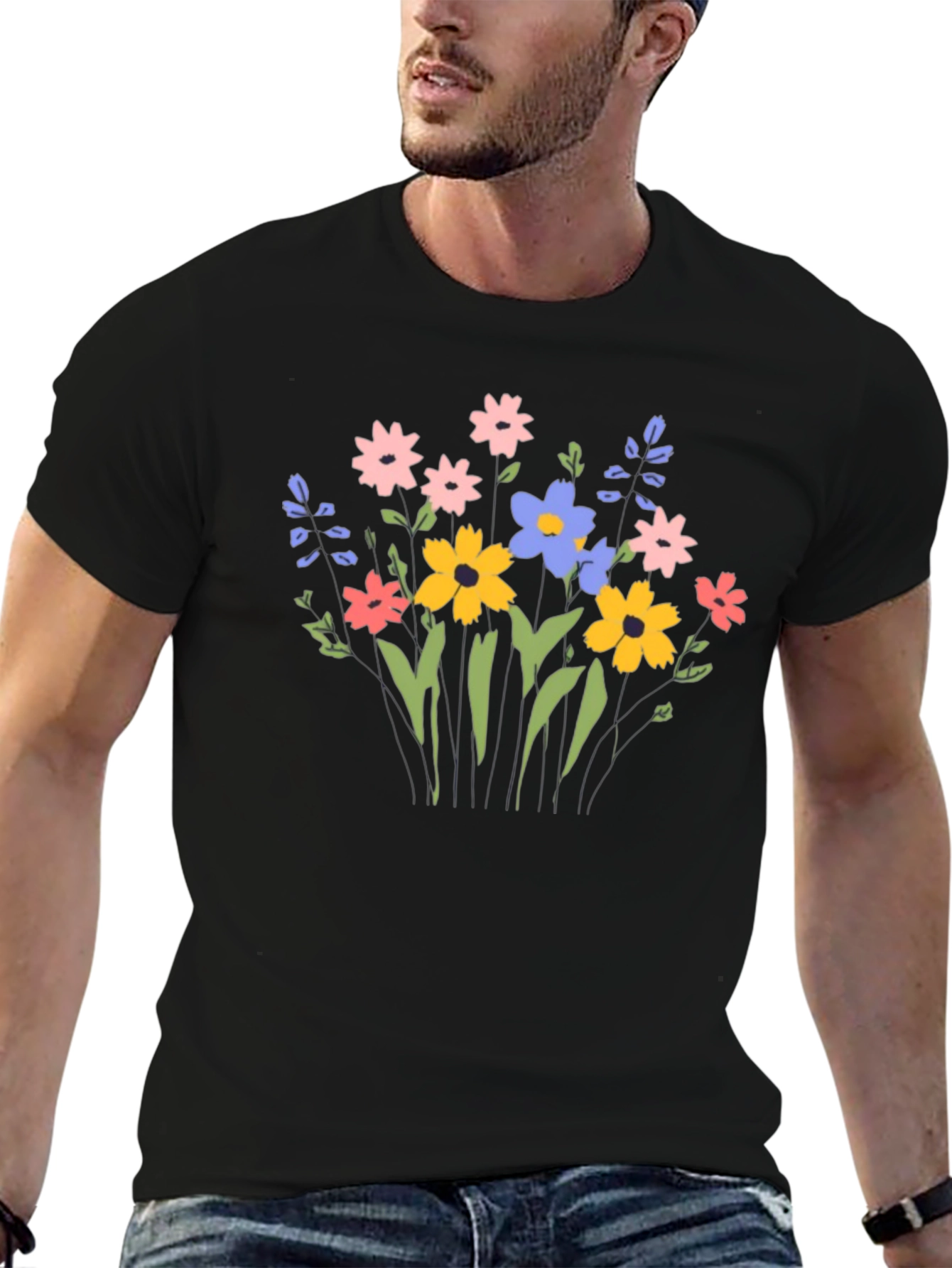 Floral Graphic Print T-Shirt - Black