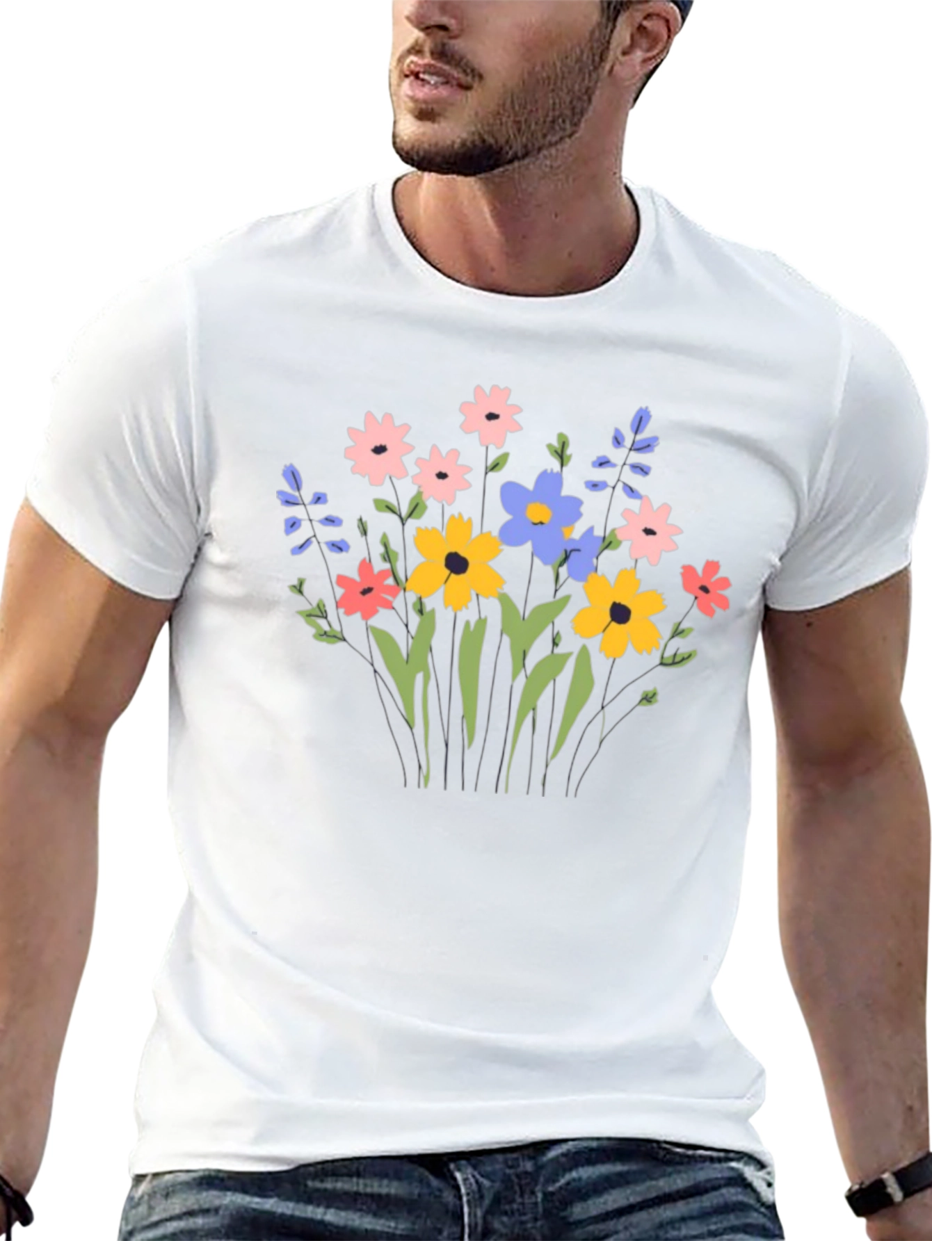 Floral Graphic Print T-Shirt - Black