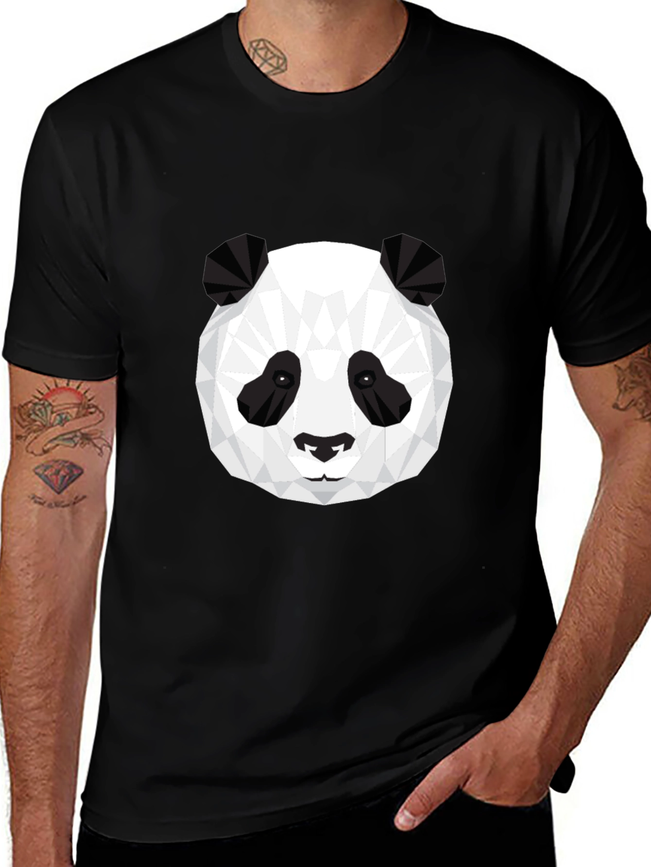 Geometric Panda Graphic Tee - Black T-Shirt
