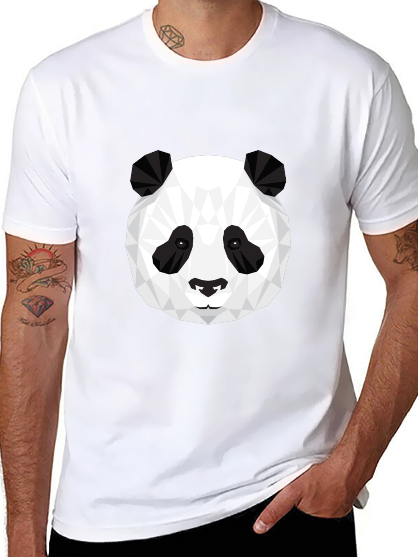 Geometric Panda Graphic Tee - Black T-Shirt