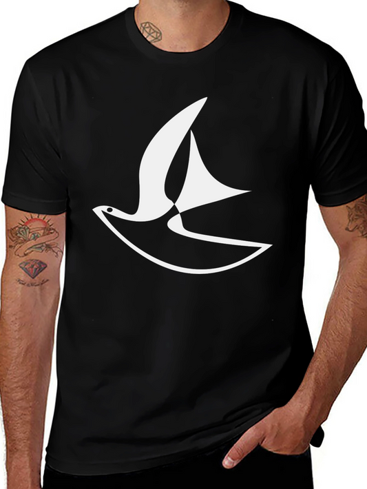 Stylish Black Tee with Abstract Bird Design