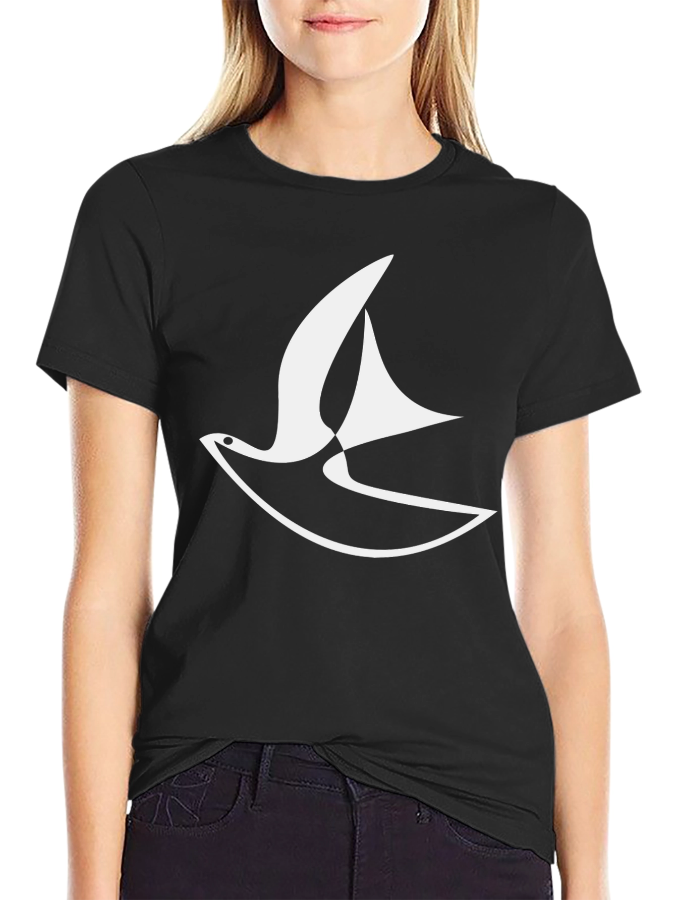 Stylish Black Tee with Abstract Bird Design