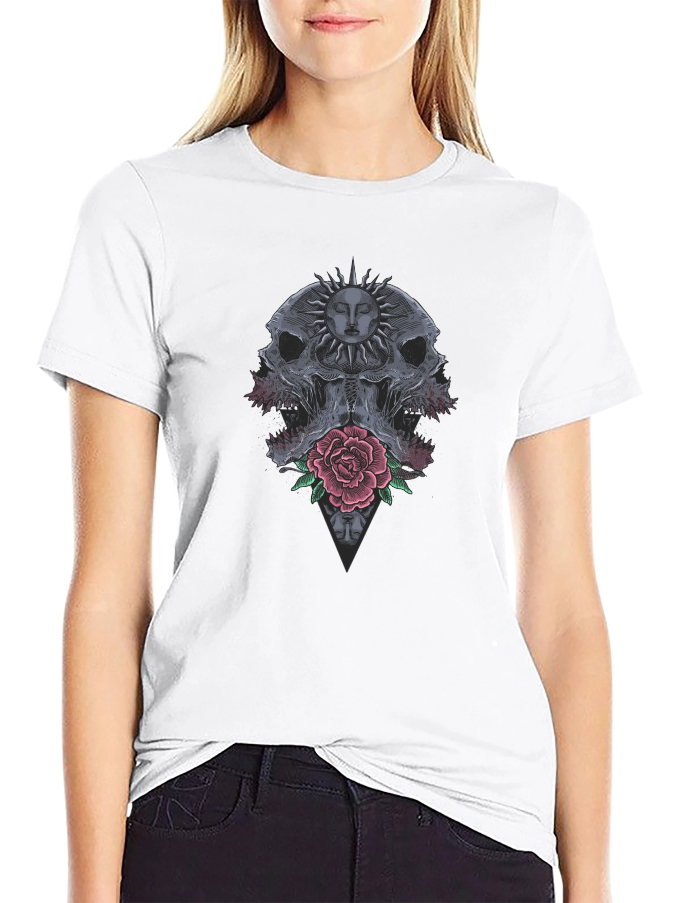 Skull & Rose Graphic Tee - Dark Aesthetic