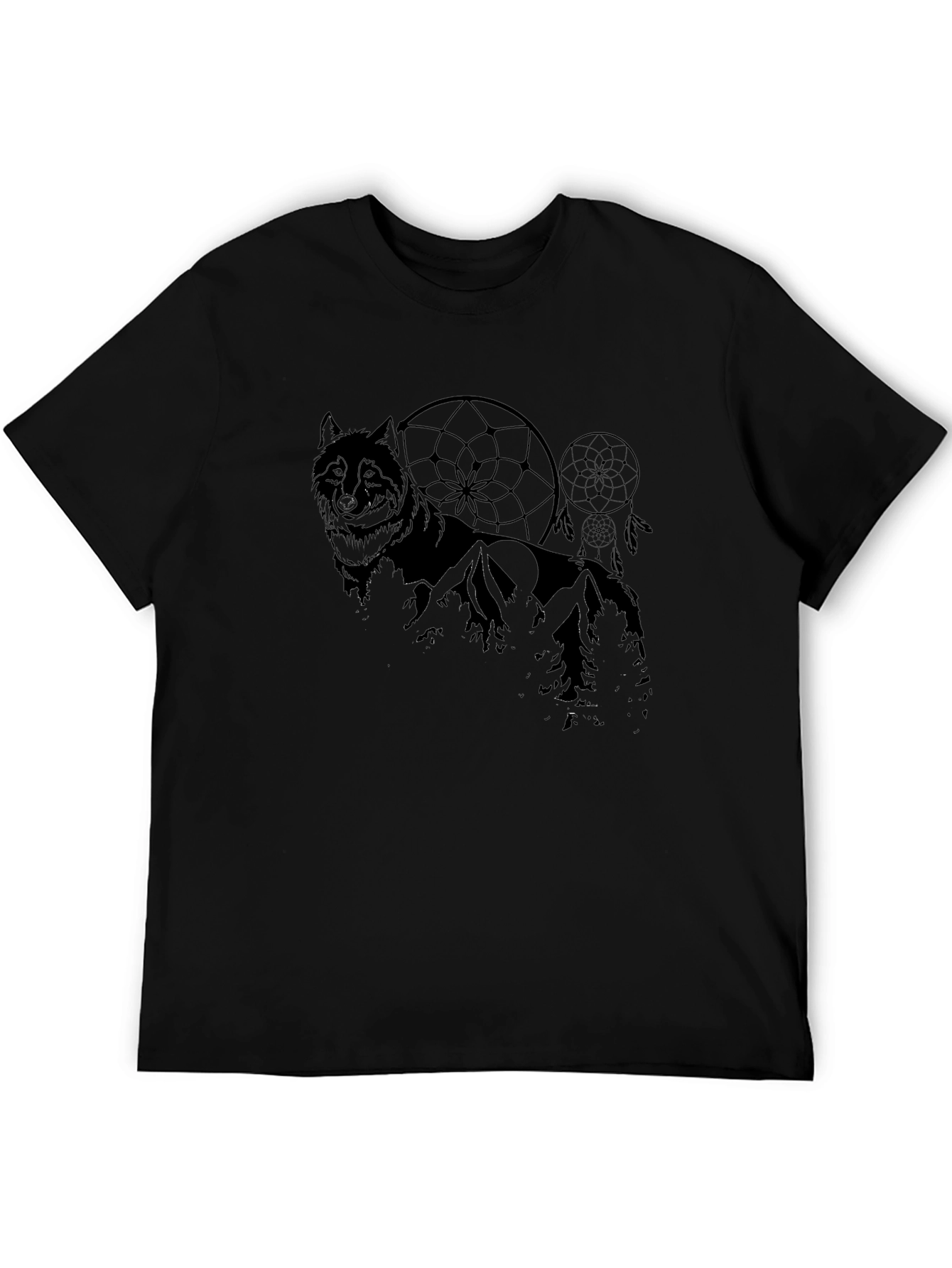Wolf & Dreamcatcher Graphic Black T-Shirt