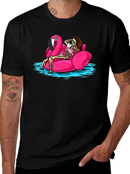 Humorous Skeleton Flamingo Pool Float T-Shirt