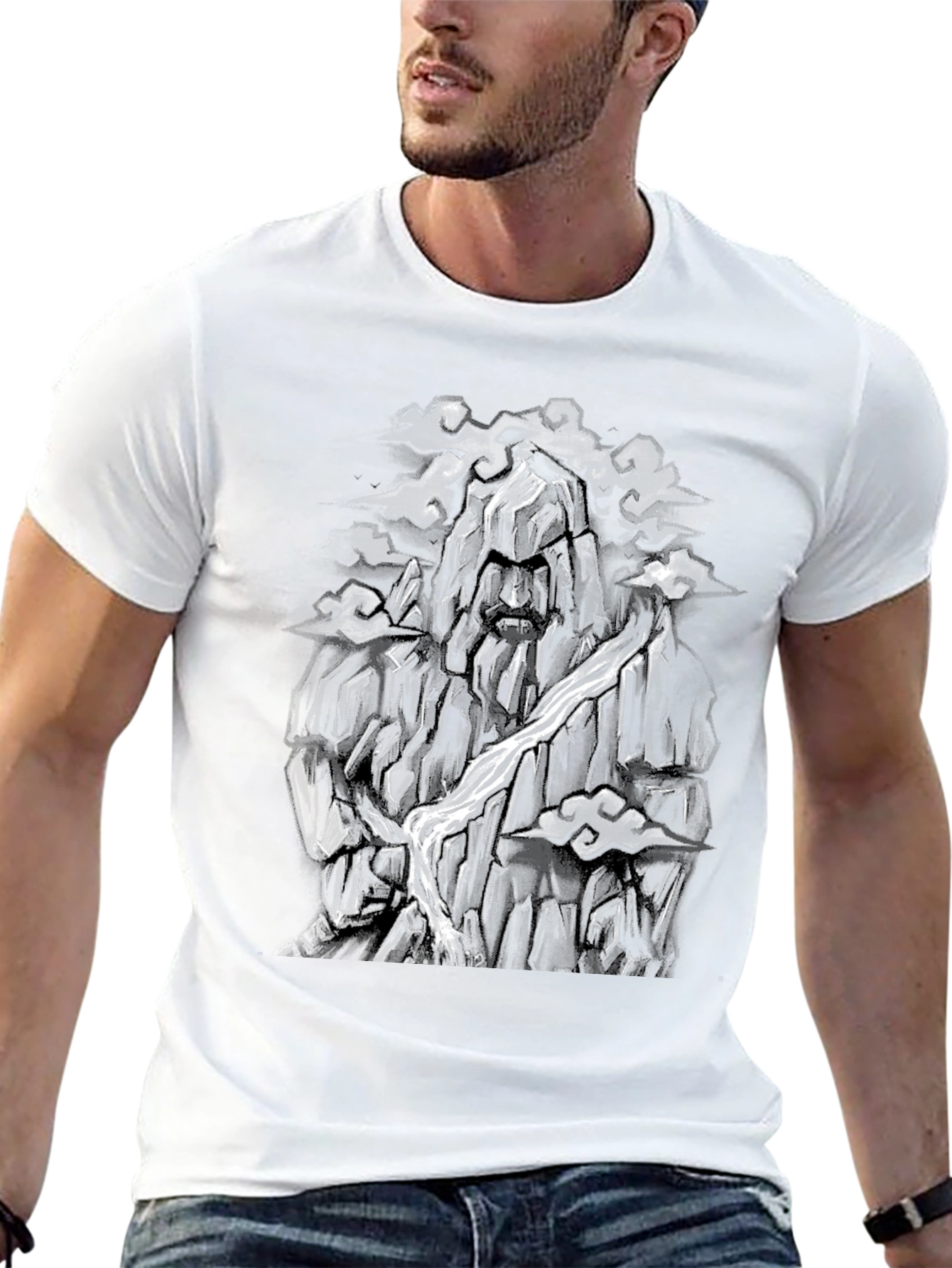 Mountain Face Graphic Tee - Black Cotton Blend
