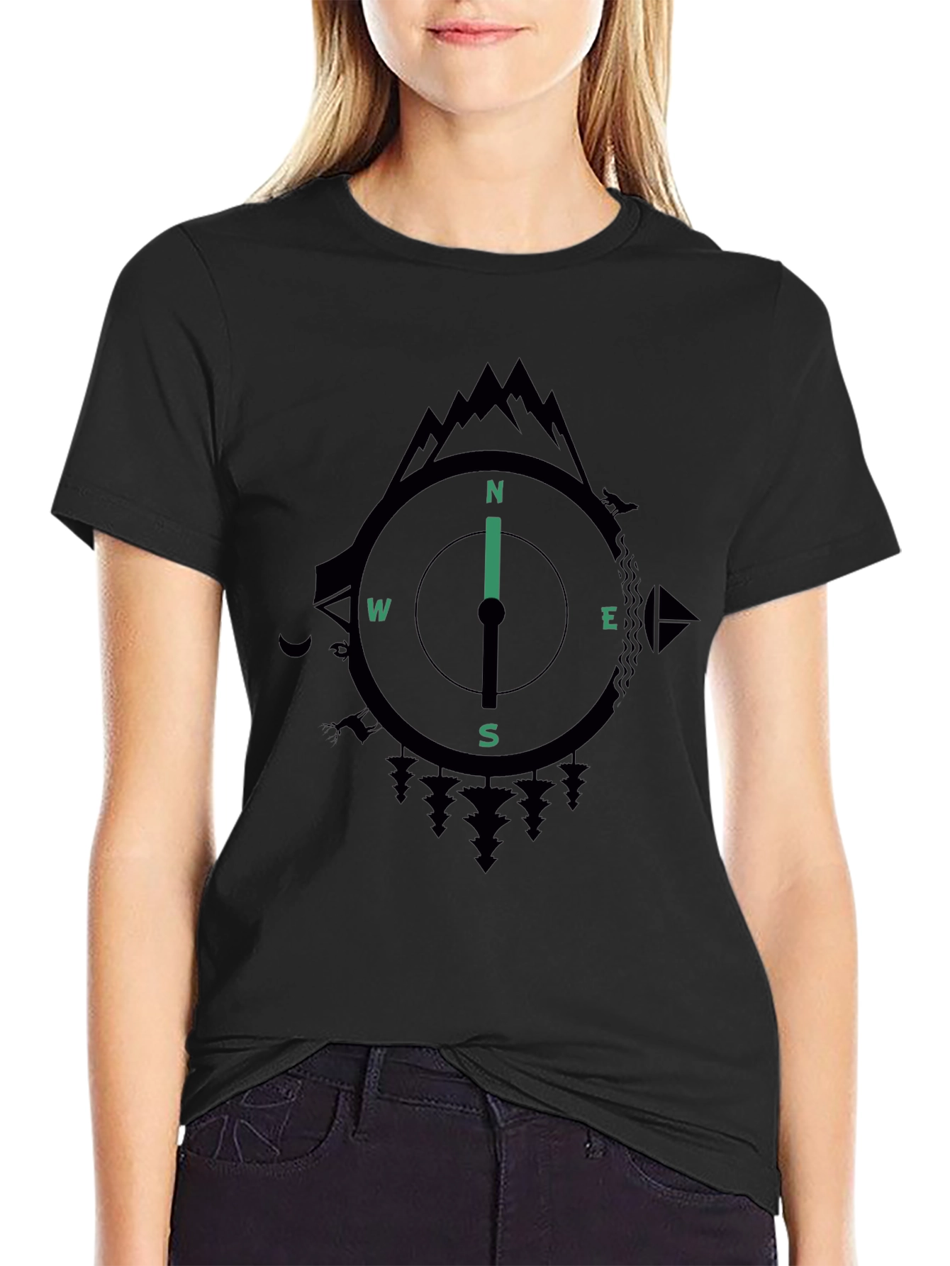 Compass Graphic Mens Black T-Shirt