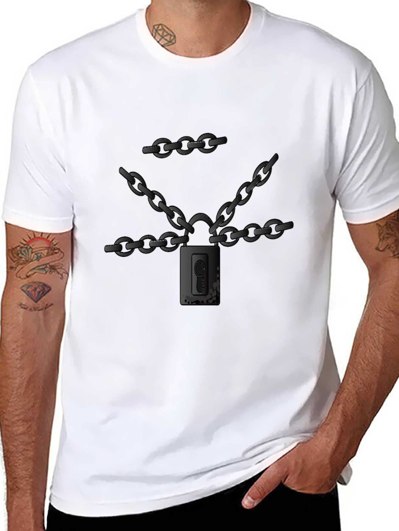 Chained Padlock Graphic Tee - Dark Humor Fashion