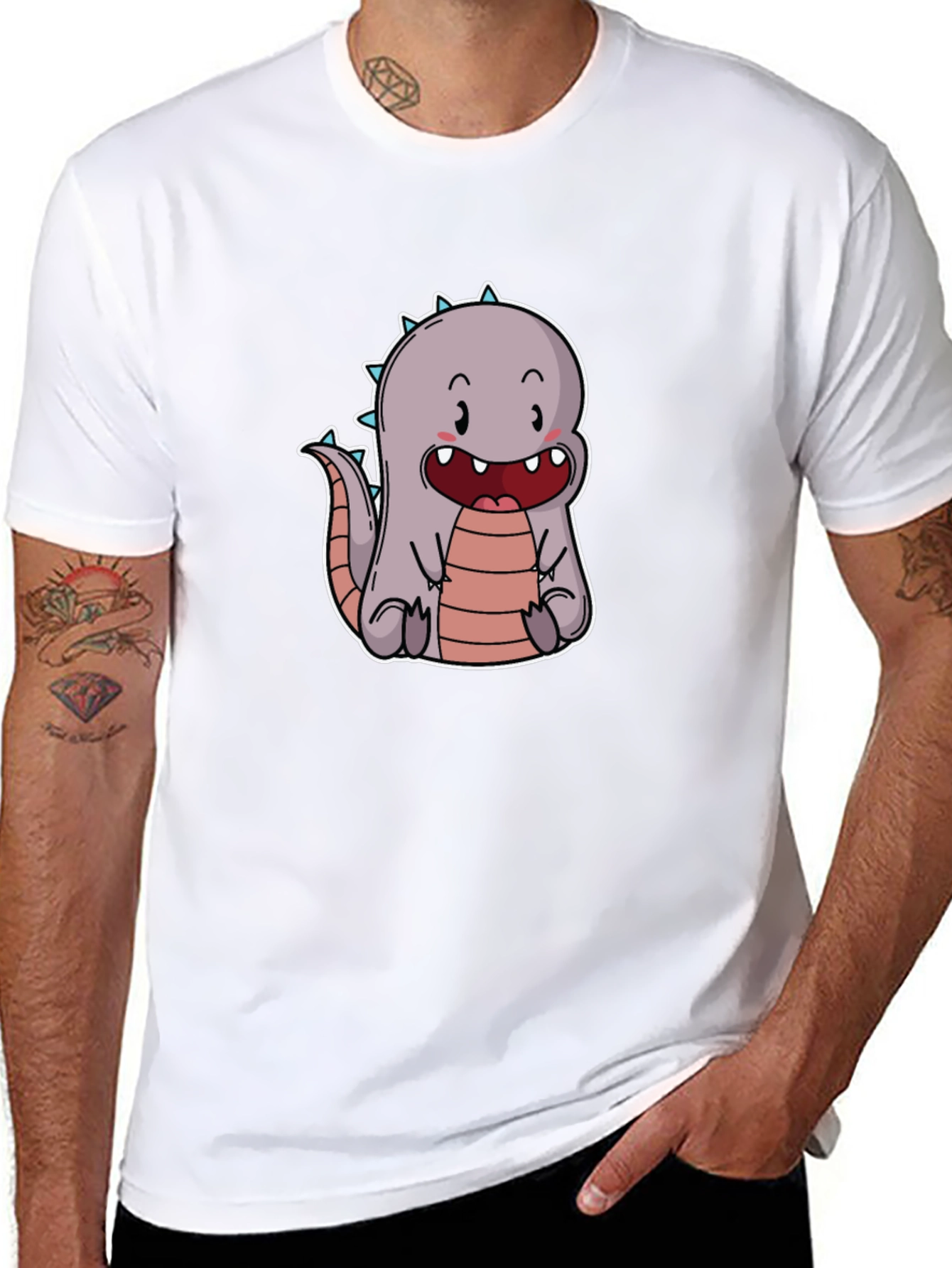 Cute Cartoon Dinosaur T-Shirt - Black