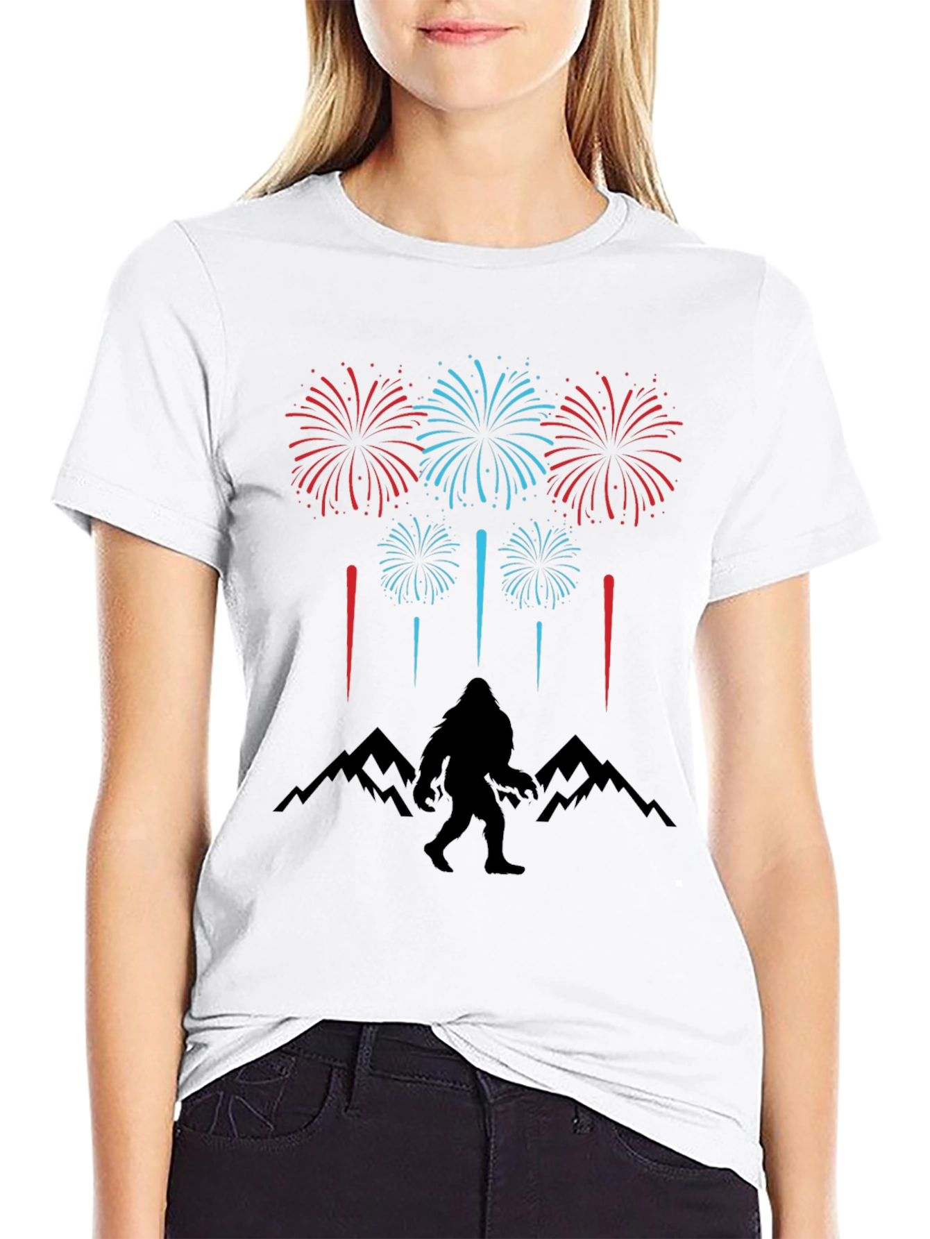 Bigfoot Fireworks T-Shirt - Mountain Silhouette Graphic Tee