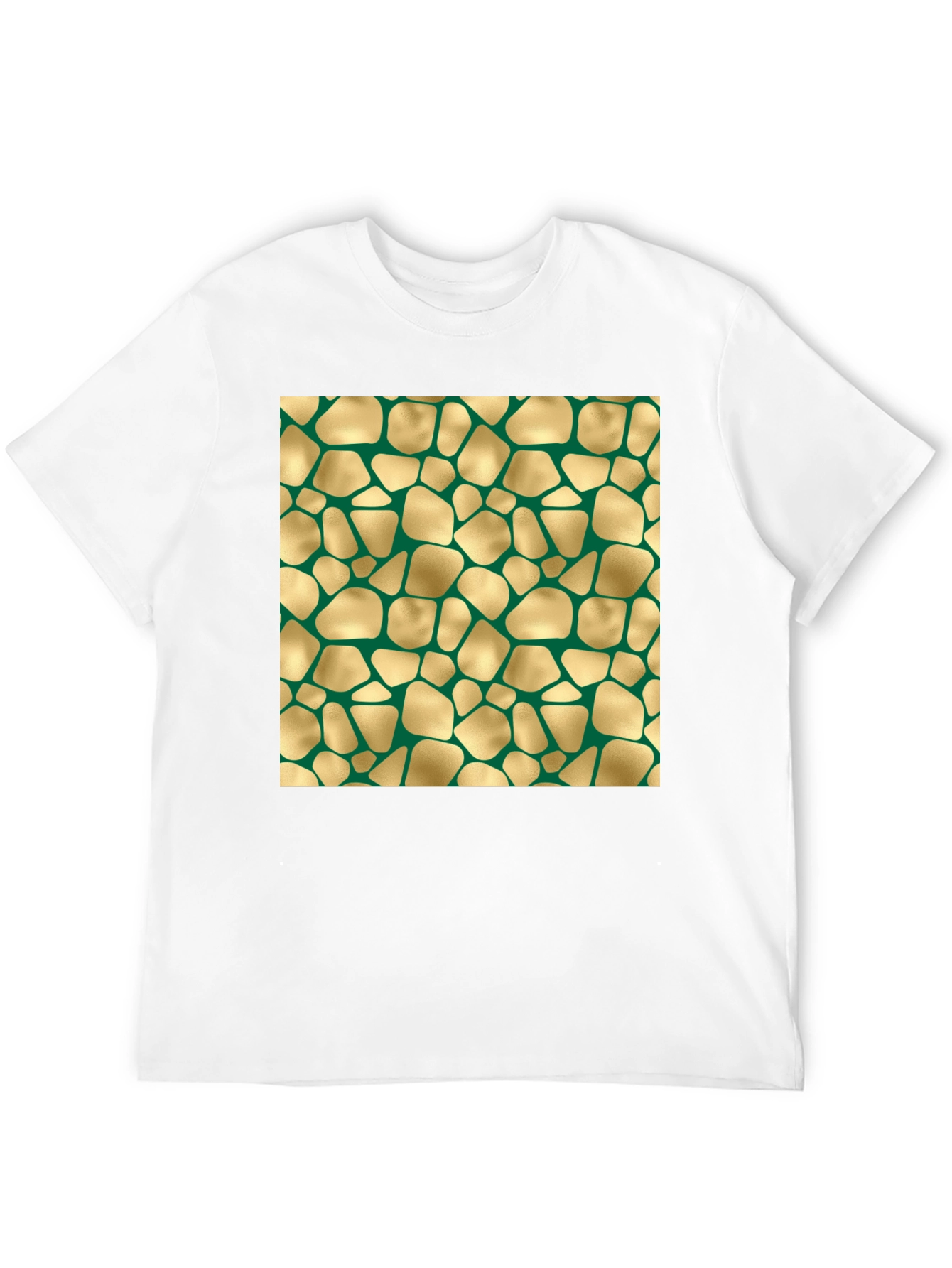 Abstract Gold & Green Patterned Black T-Shirt