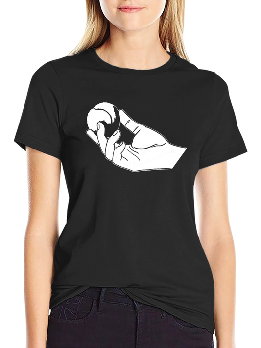 Hand Holding Ball Graphic Tee - Black Cotton Casual T-Shirt