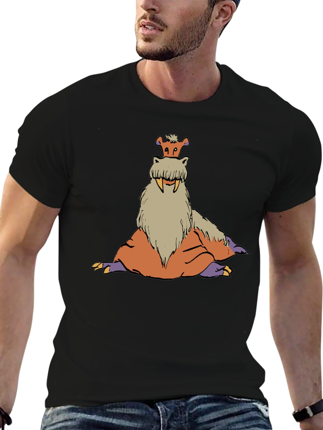 Tusked Beast Graphic Tee - Black Cotton T-Shirt