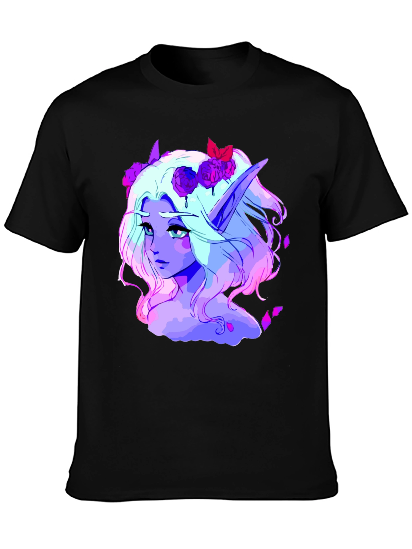 Elf Portrait Graphic Tee - Black Cotton Shirt